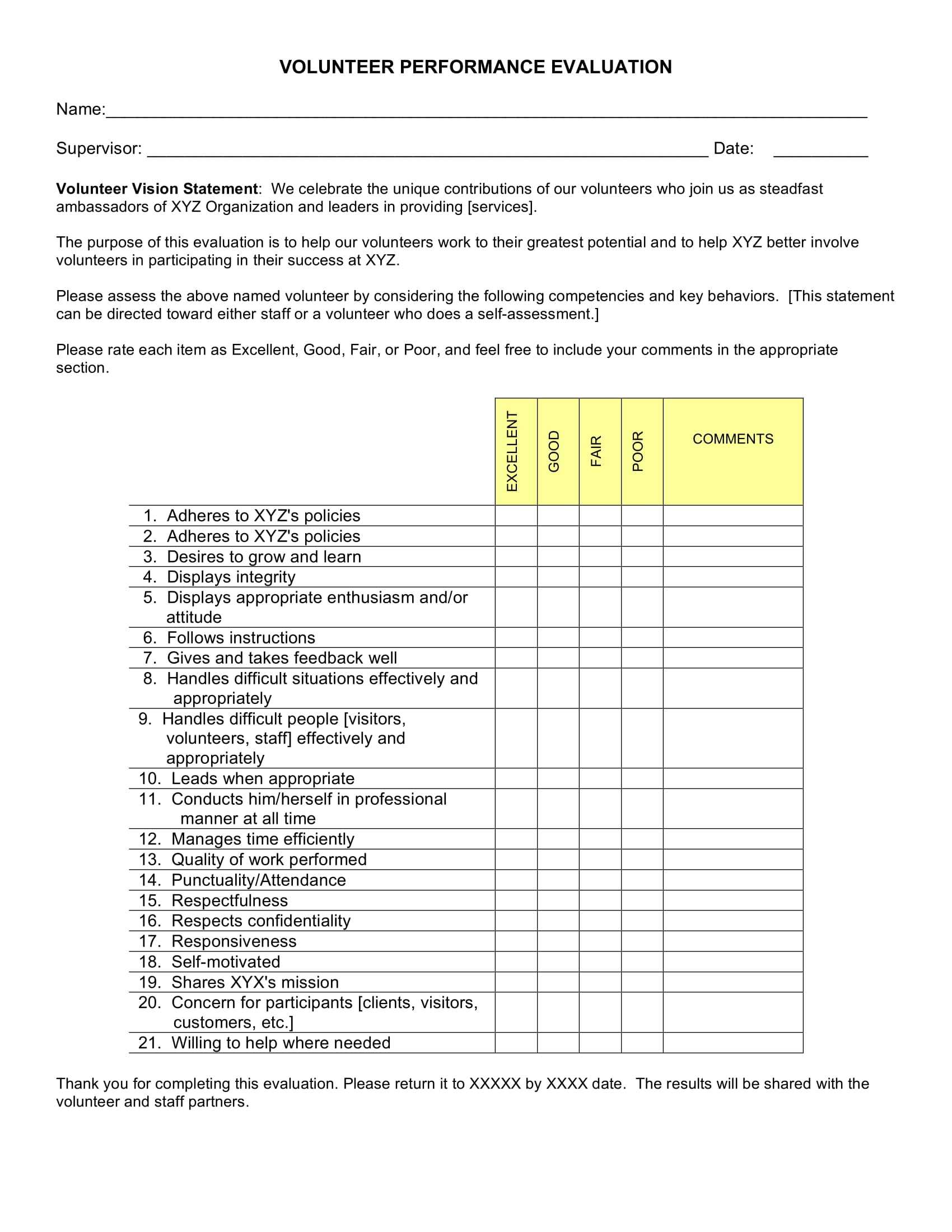 FREE 10+ Volunteer Evaluation Forms In PDF Regarding Volunteer Report Template