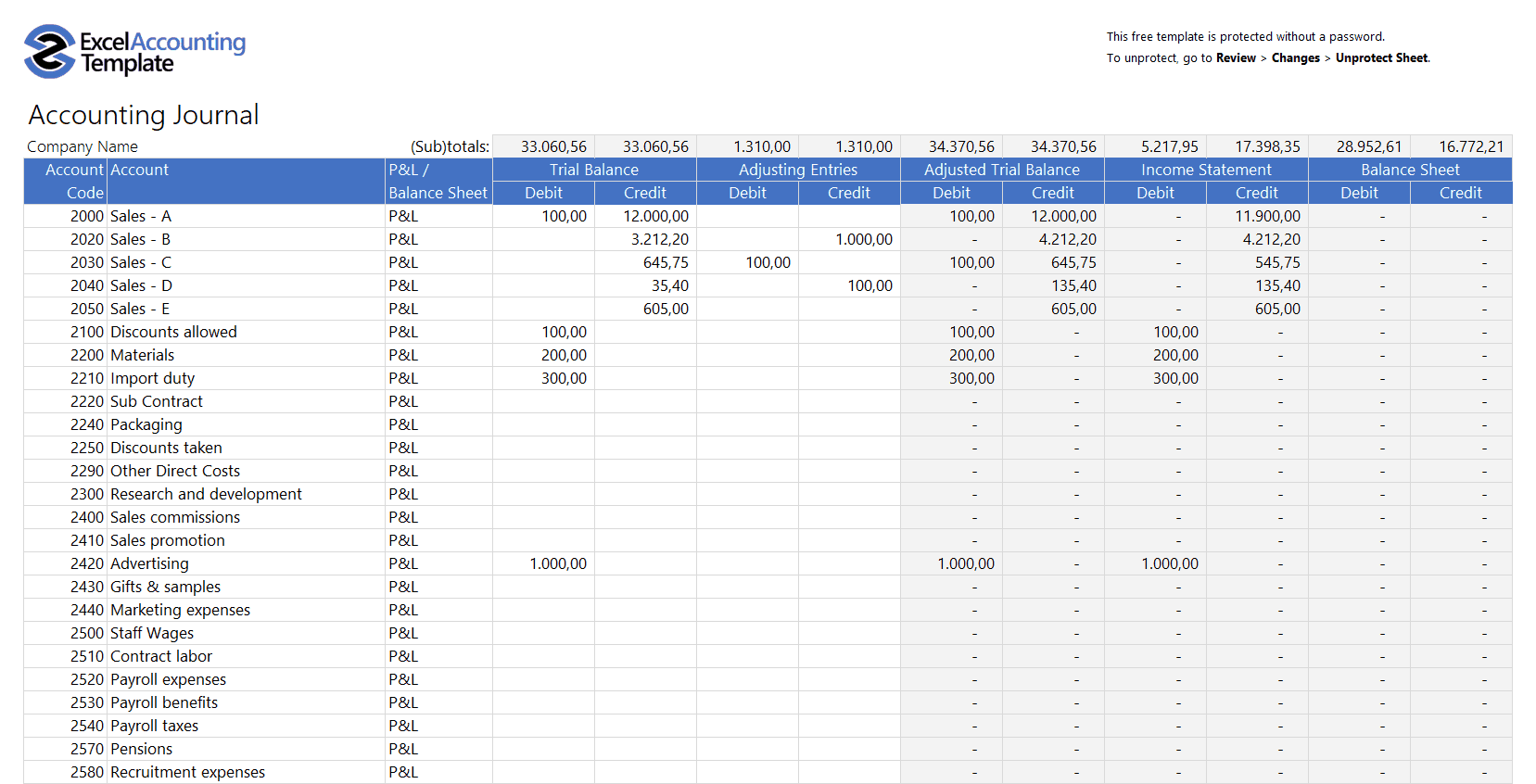 Free Accounting Templates in Excel - download for your business