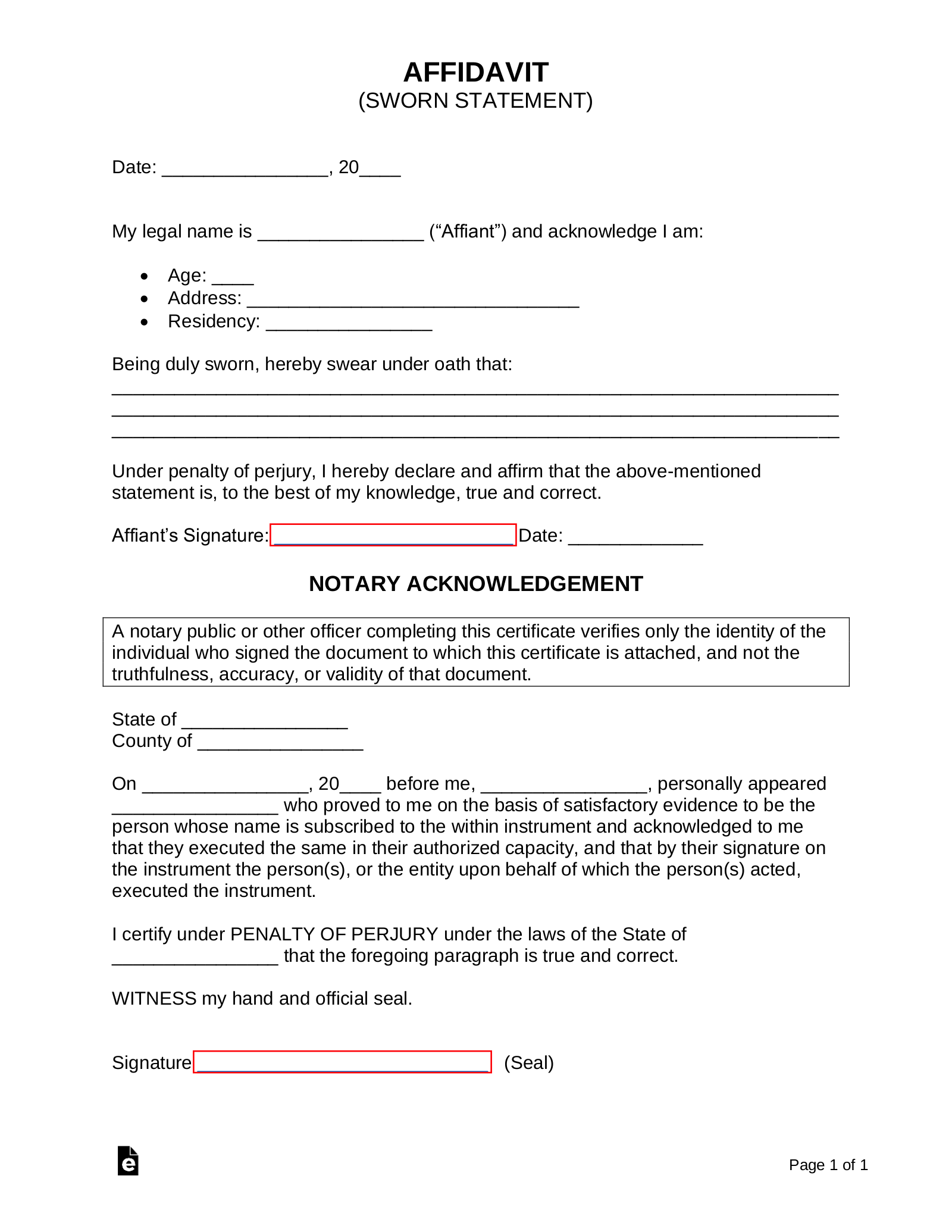 Free Blank Affidavit Template (Sworn Statement) - Word  PDF – eForms Inside Blank Legal Document Template