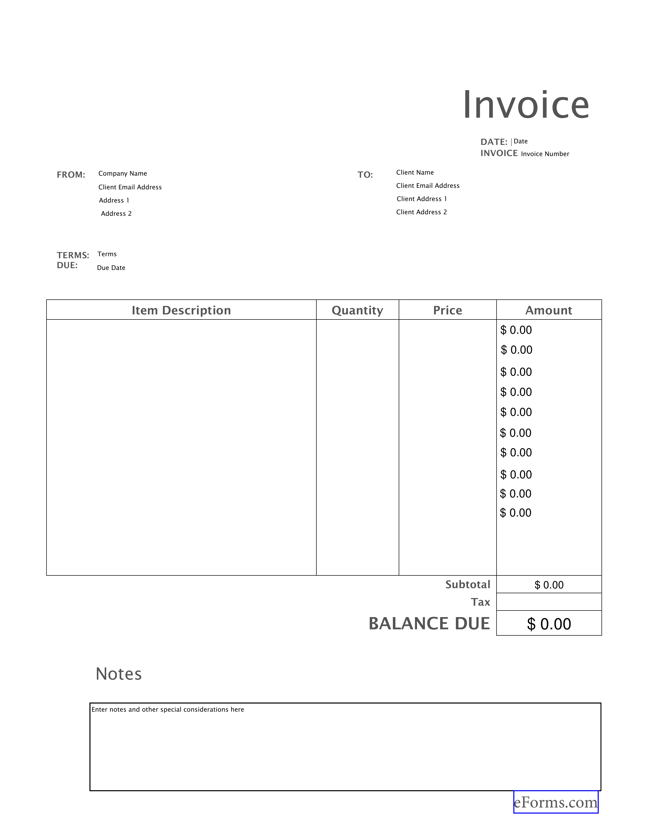 Free Blank Invoice Templates (10) - PDF – eForms Regarding Blank Estimate Form Template