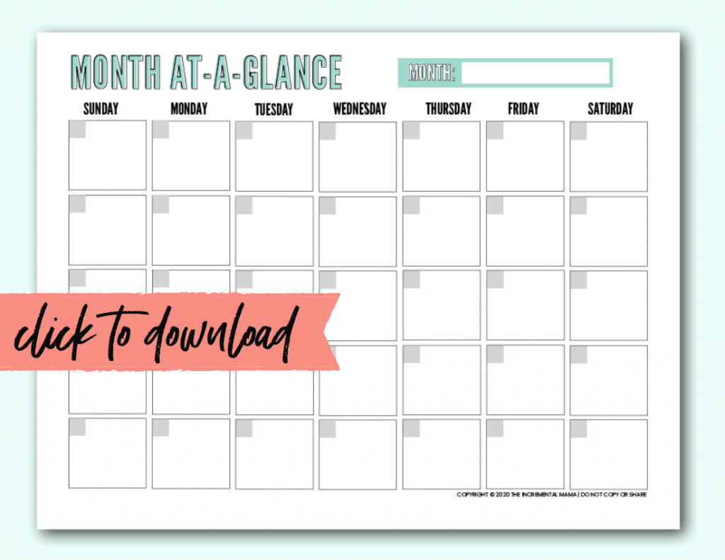 Free Blank Monthly Calendar Template PDF – The Incremental Mama Regarding Blank Calander Template