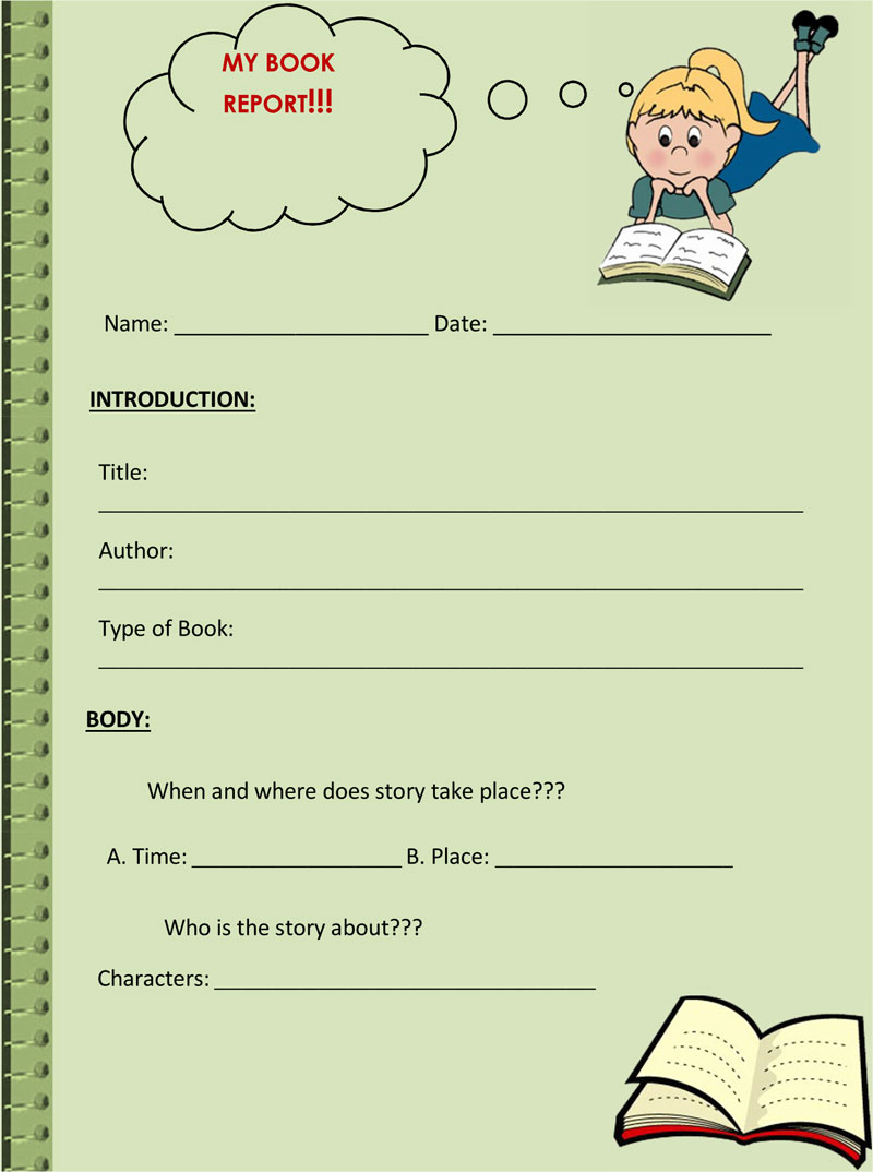 Free Book Report & Worksheet Templates - Word Layouts With First Grade Book Report Template