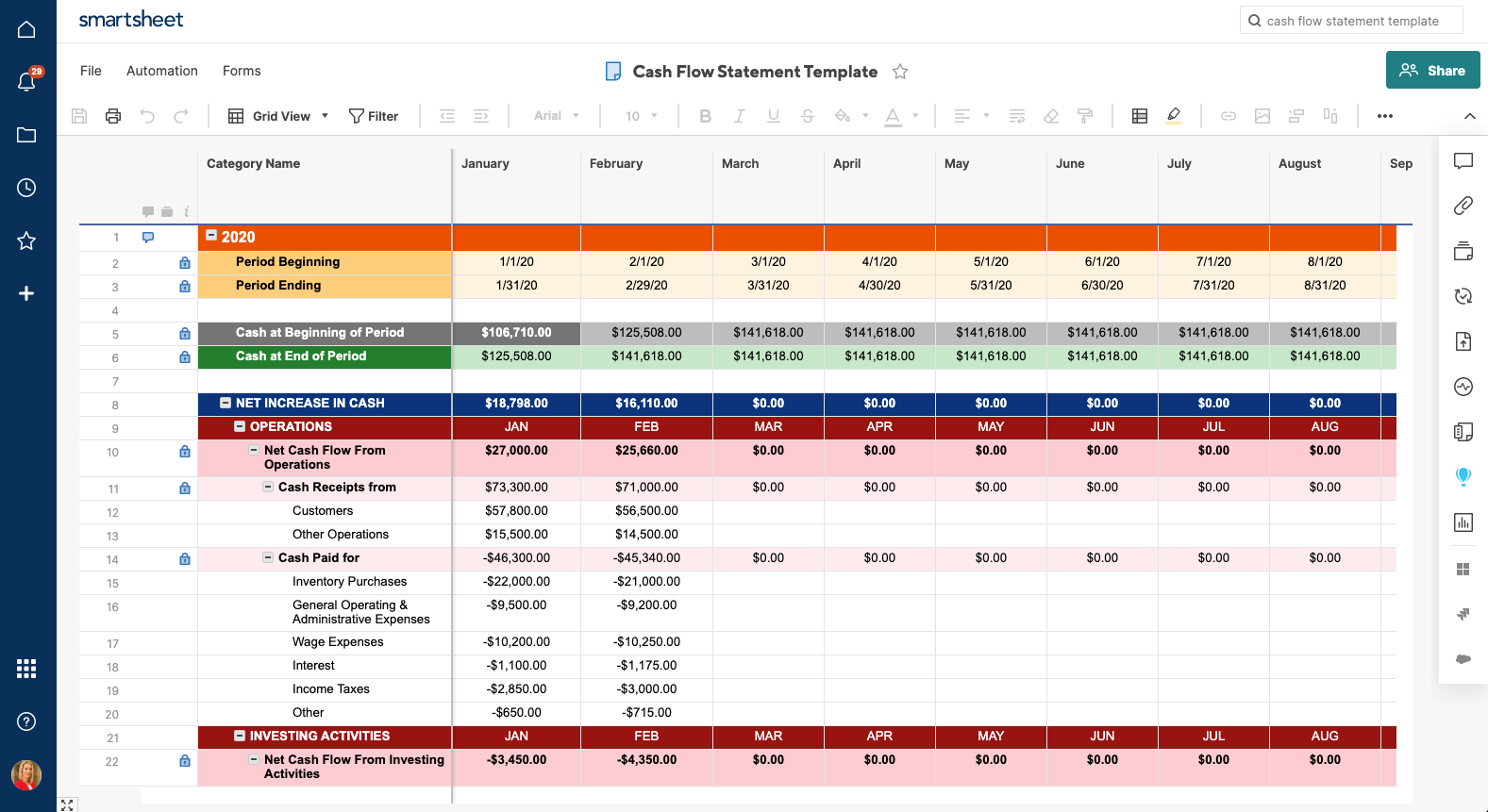 Free Cash Flow Statement Templates  Smartsheet