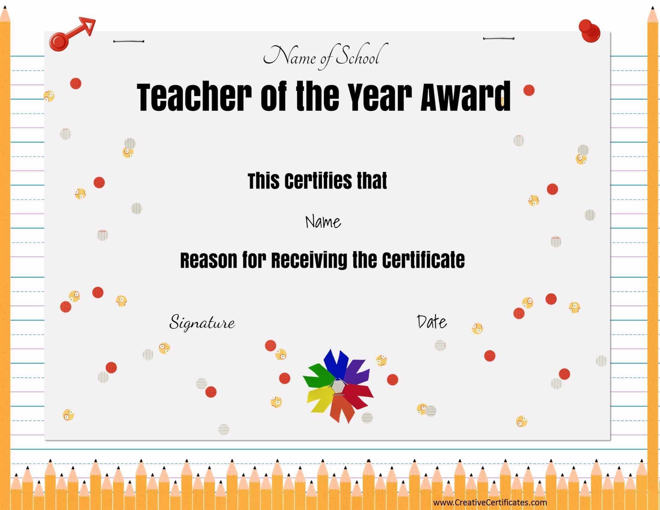 Free certificate of appreciation for teachers  Customize online Throughout Teacher Of The Month Certificate Template