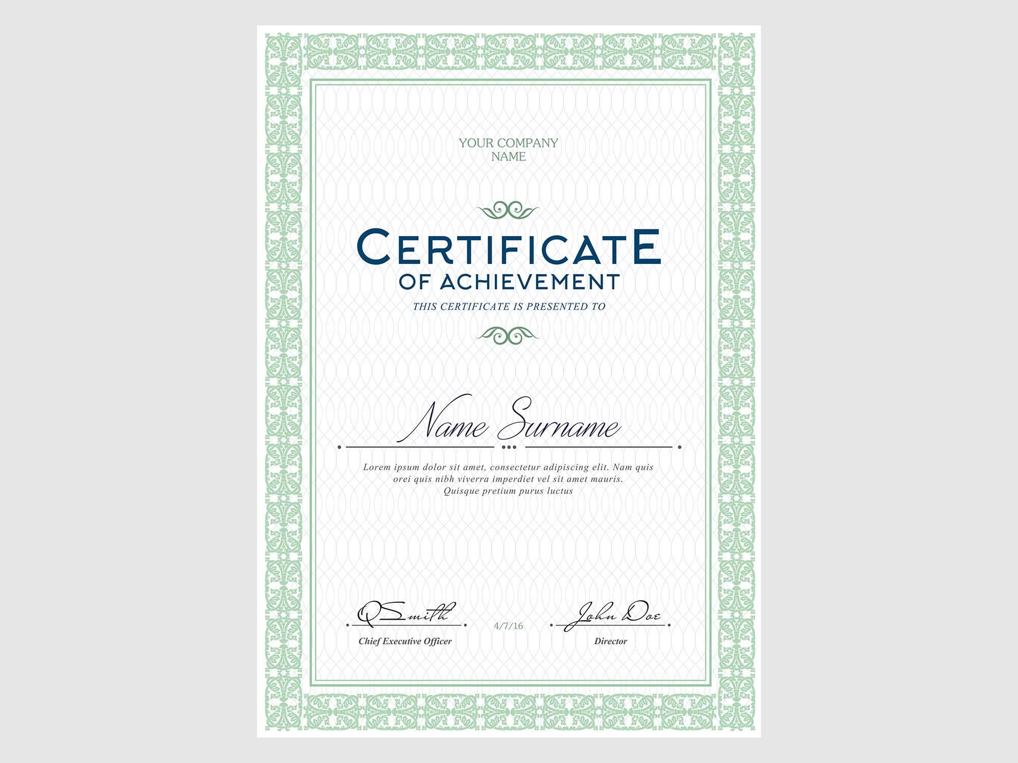 Free Certificates Templates (PSD) For Indesign Certificate Template