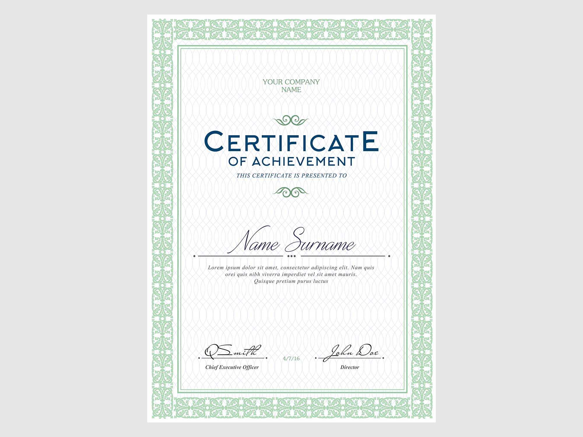 Free Certificates Templates (PSD) For Indesign Certificate Template