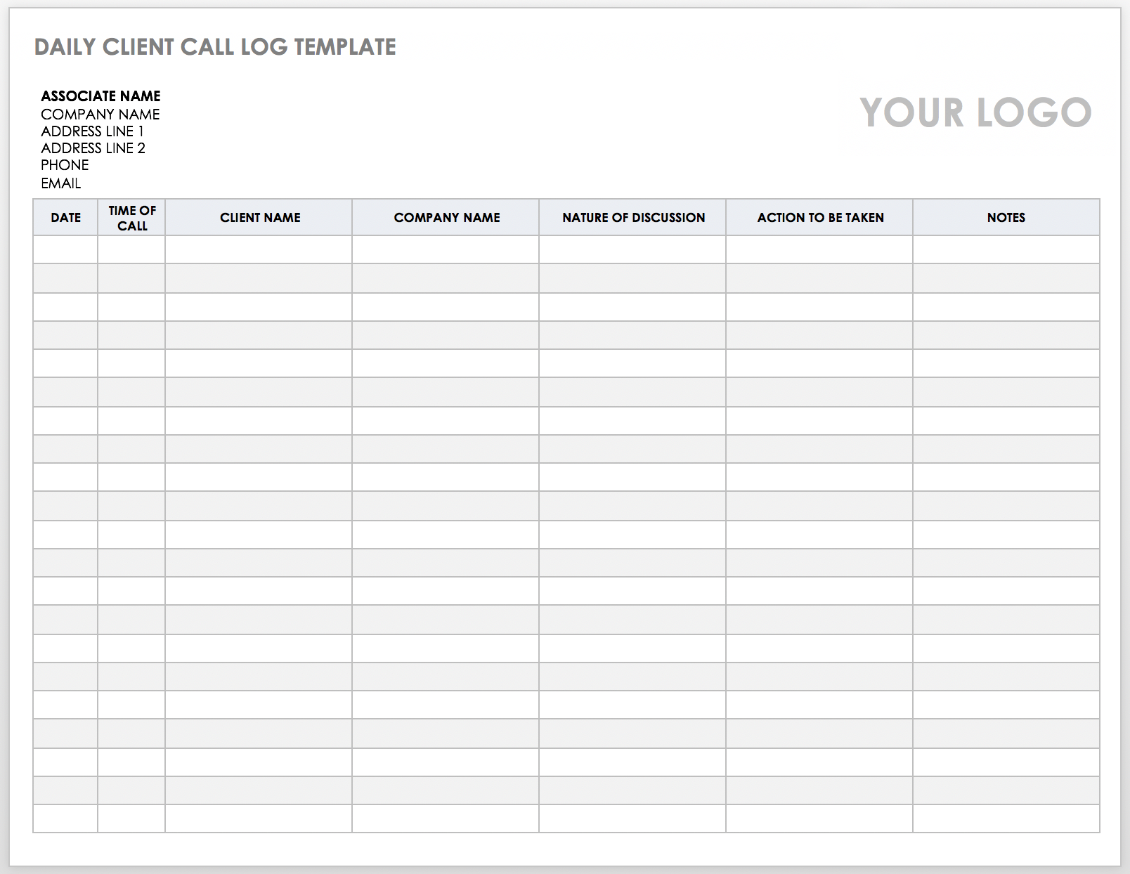 Free Client Call Log Templates  Smartsheet In Daily Sales Call Report Template Free Download