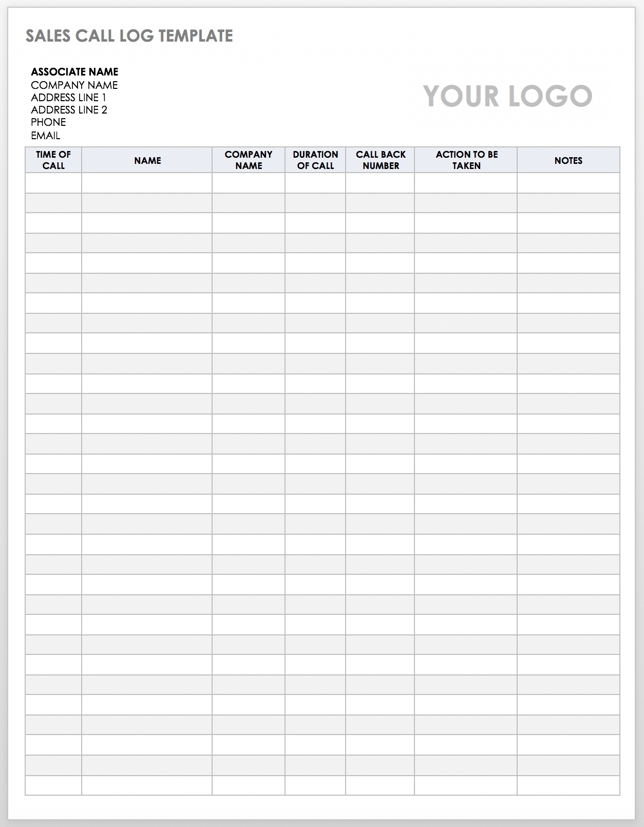 Free Client Call Log Templates  Smartsheet Throughout Sales Call Report Template