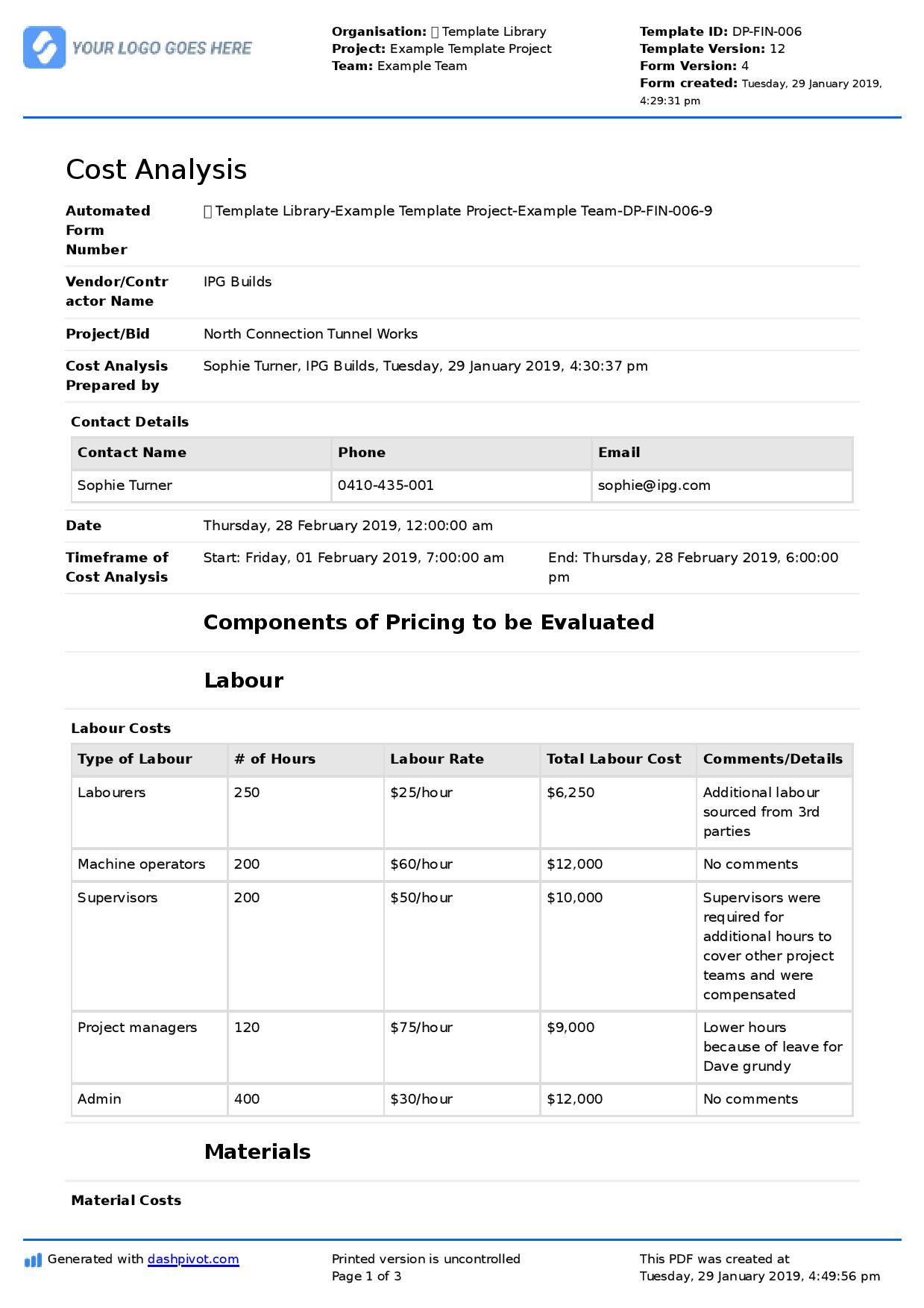 Free Construction Cost Analysis template (Better than excel and PDF) In Construction Cost Report Template