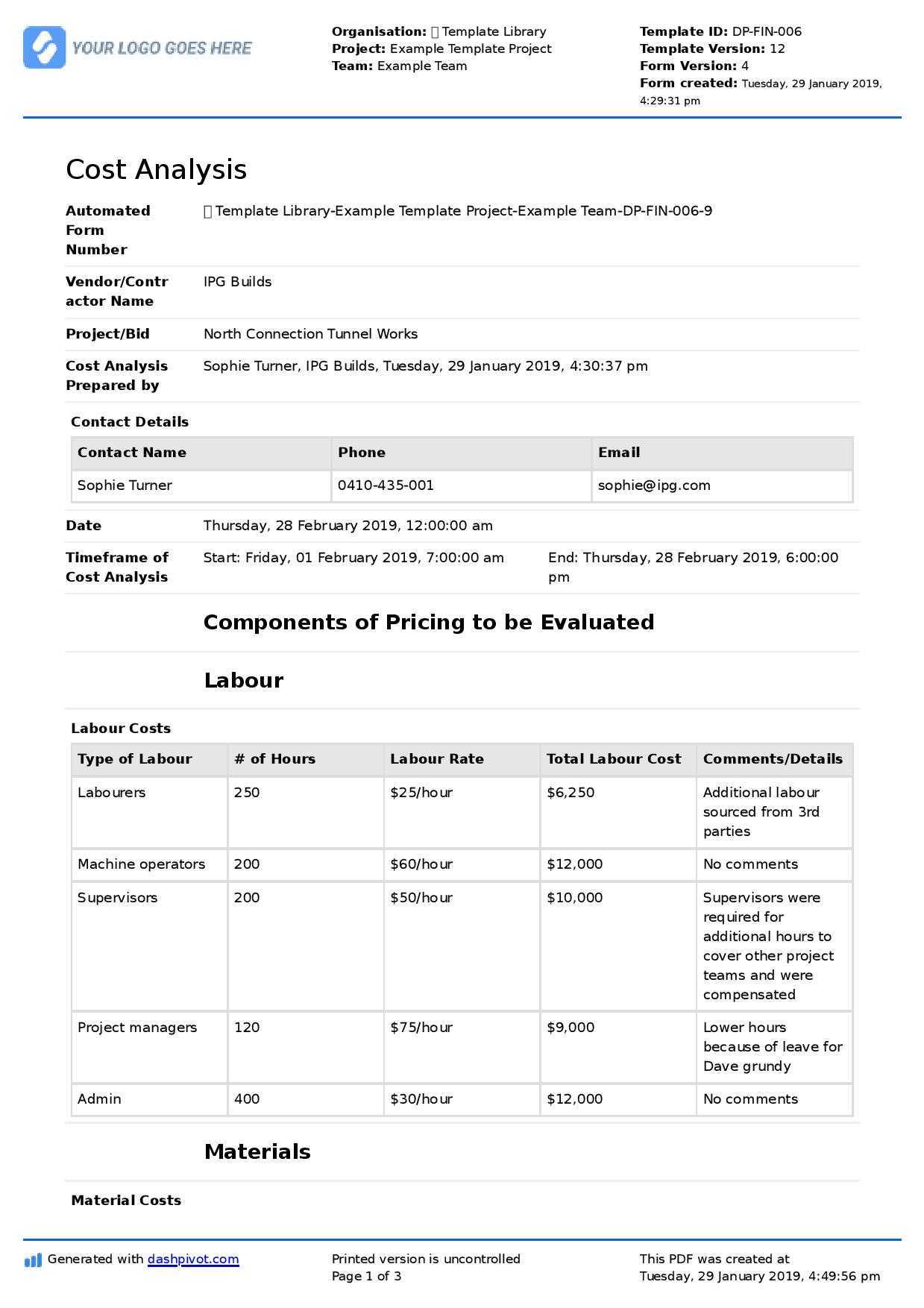 Free Construction Cost Analysis Template (Better Than Excel And PDF) In Construction Cost Report Template