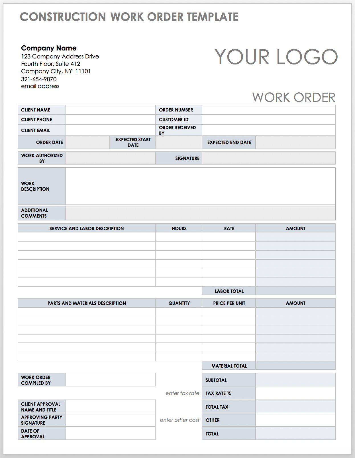 Free Construction Work Order Templates & Forms  Smartsheet