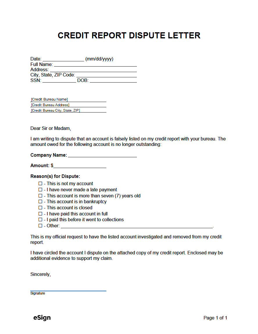 Free Credit Report Dispute Letter Template - PDF  Word In Credit Report Dispute Letter Template