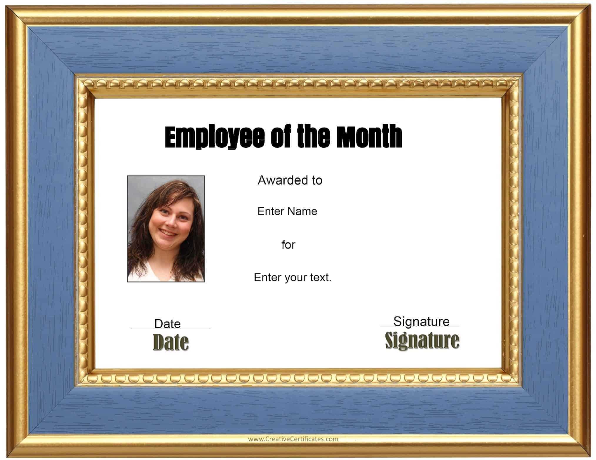 Free Custom Employee Of The Month Certificate Pertaining To Employee Of The Month Certificate Templates