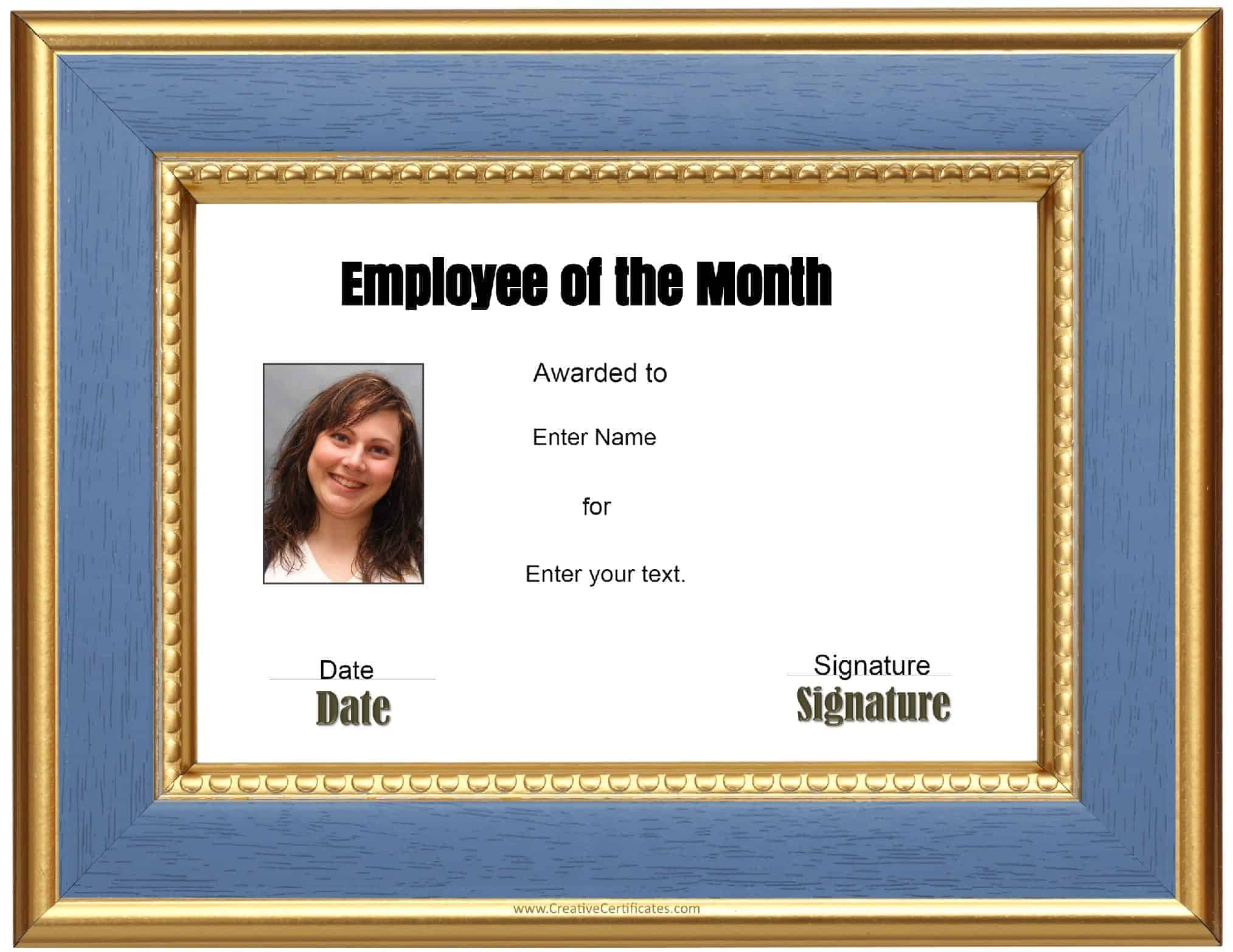 Free Custom Employee of the Month Certificate With Employee Of The Month Certificate Template With Picture