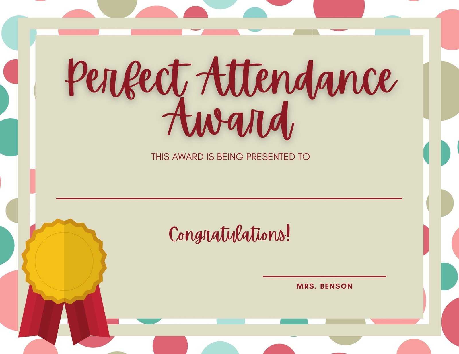 Free custom printable attendance certificate templates  Canva Regarding Perfect Attendance Certificate Template