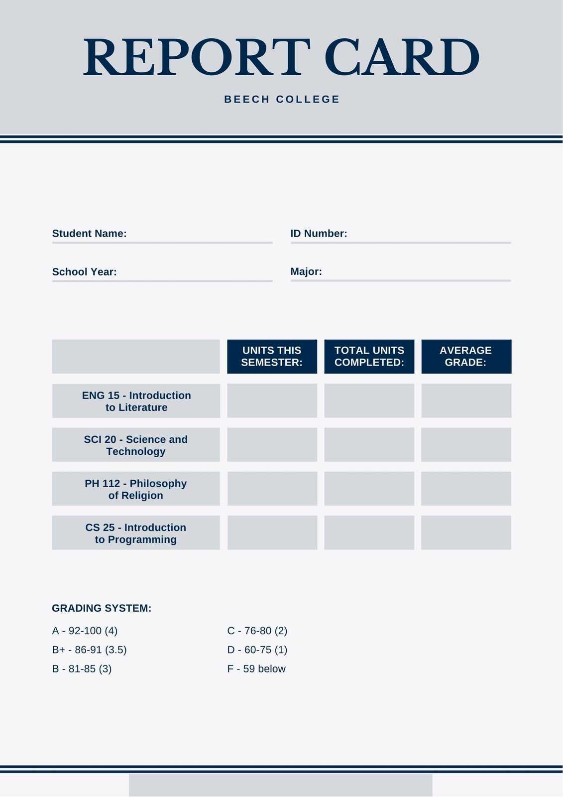 Free Custom Printable College Report Card Templates  Canva In College Report Card Template