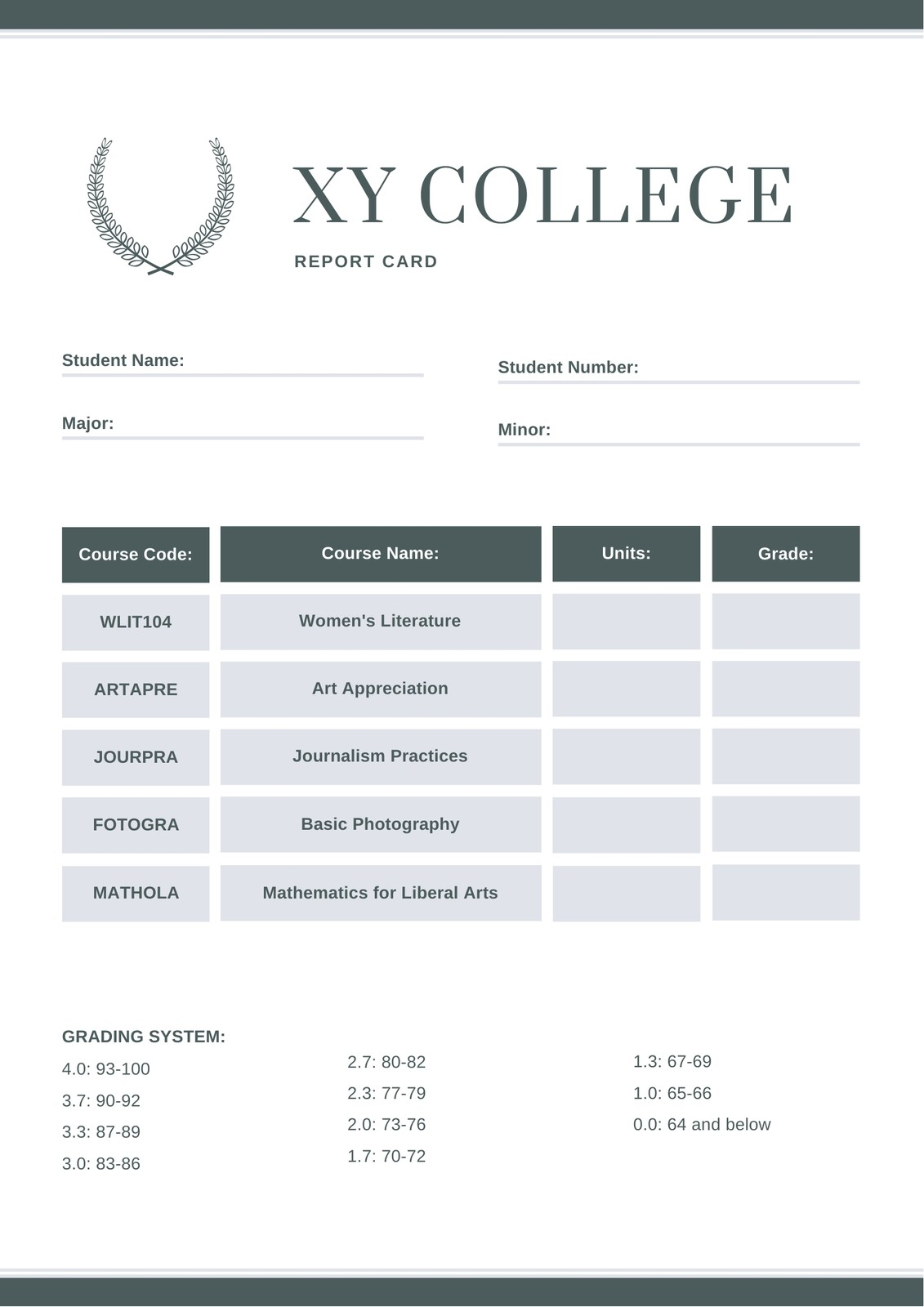 Free custom printable college report card templates  Canva Intended For College Report Card Template