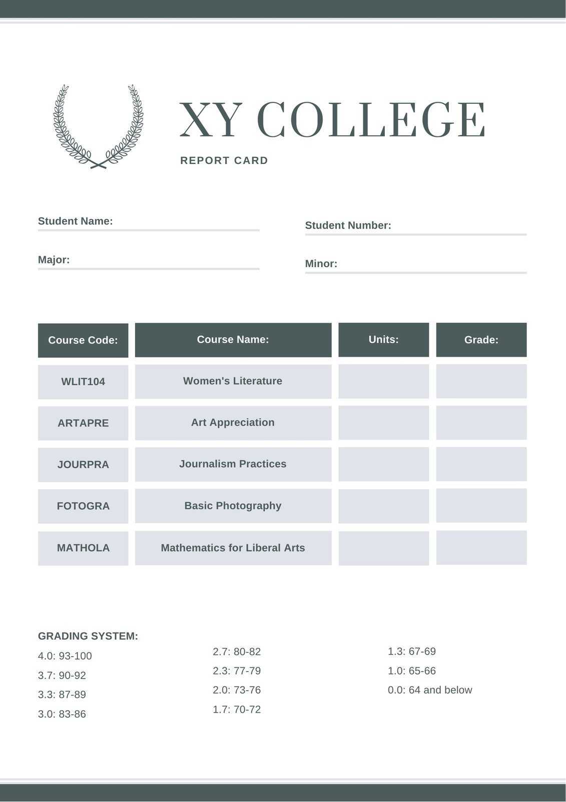 Free Custom Printable College Report Card Templates  Canva Intended For College Report Card Template