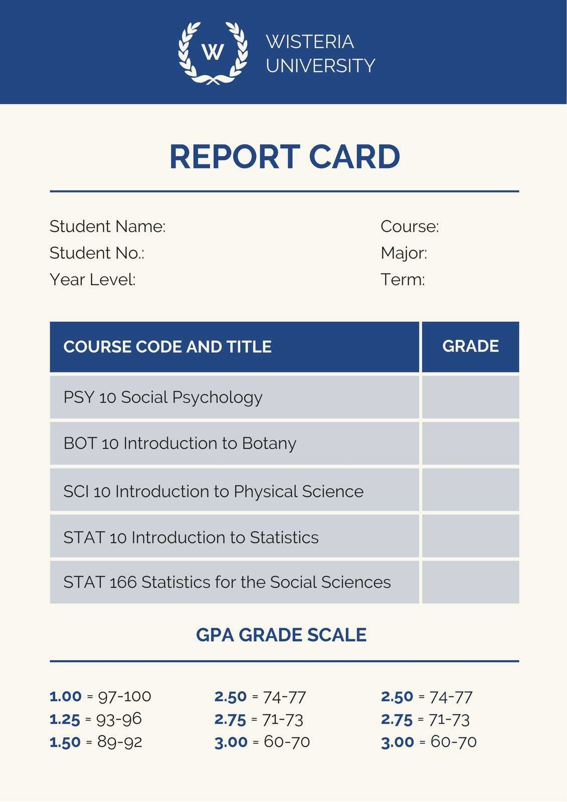 Free custom printable college report card templates  Canva Regarding College Report Card Template