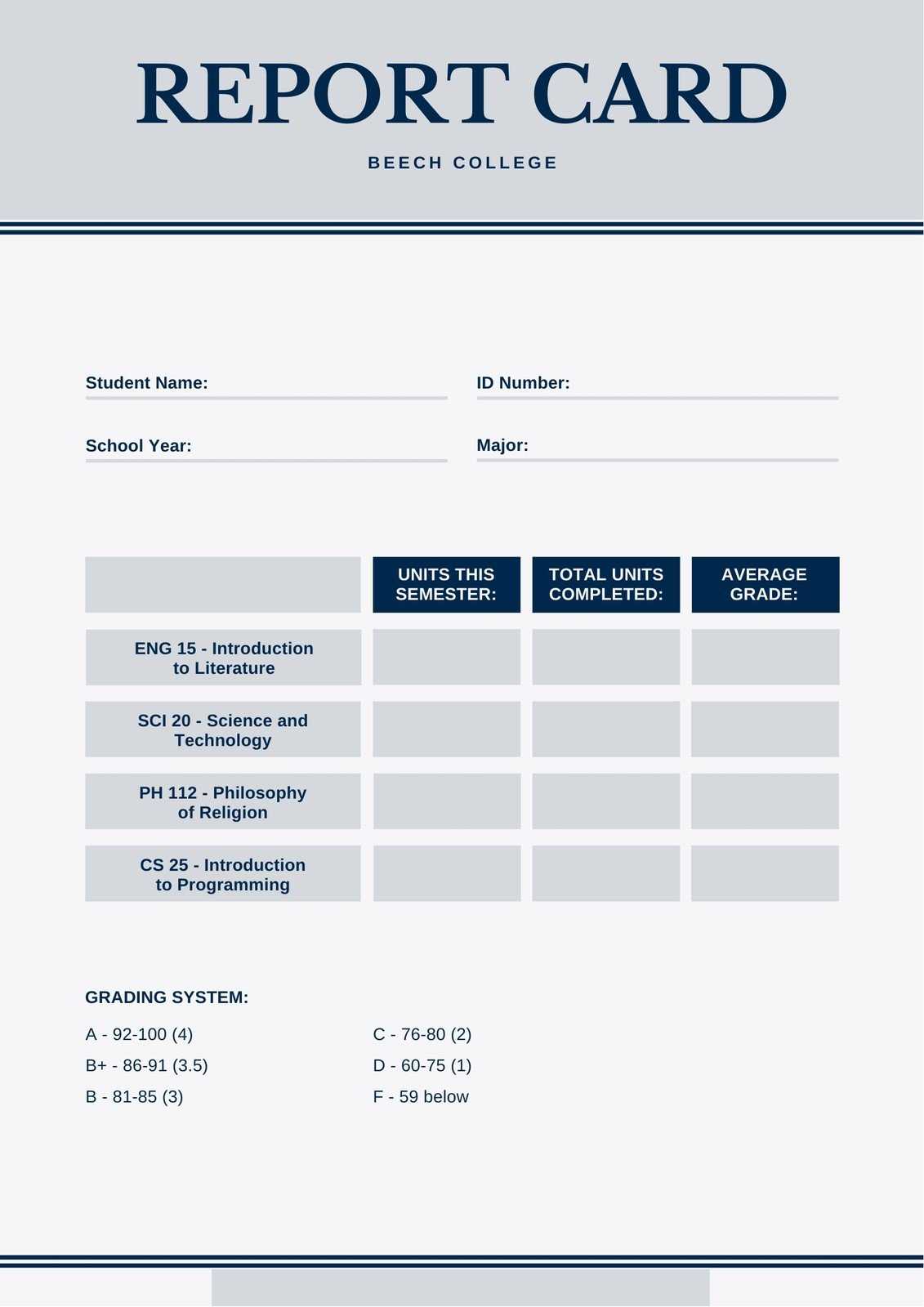 Free custom printable college report card templates  Canva Throughout Fake Report Card Template