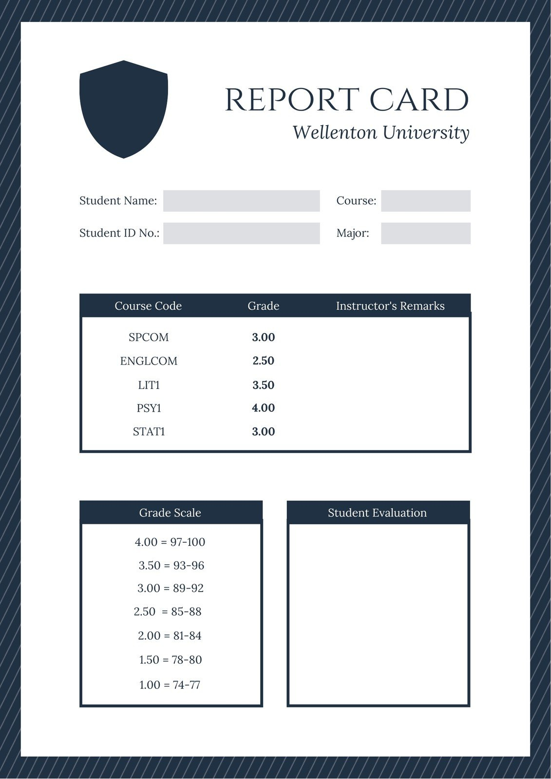 Free custom printable college report card templates  Canva With Fake College Report Card Template