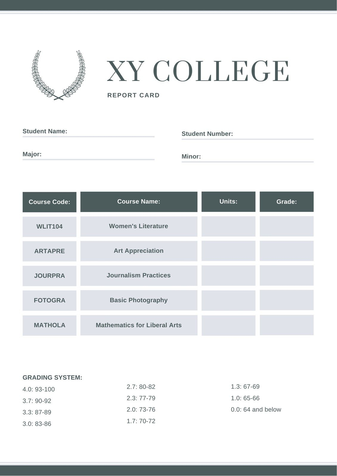 Free custom printable college report card templates  Canva With Regard To Fake College Report Card Template
