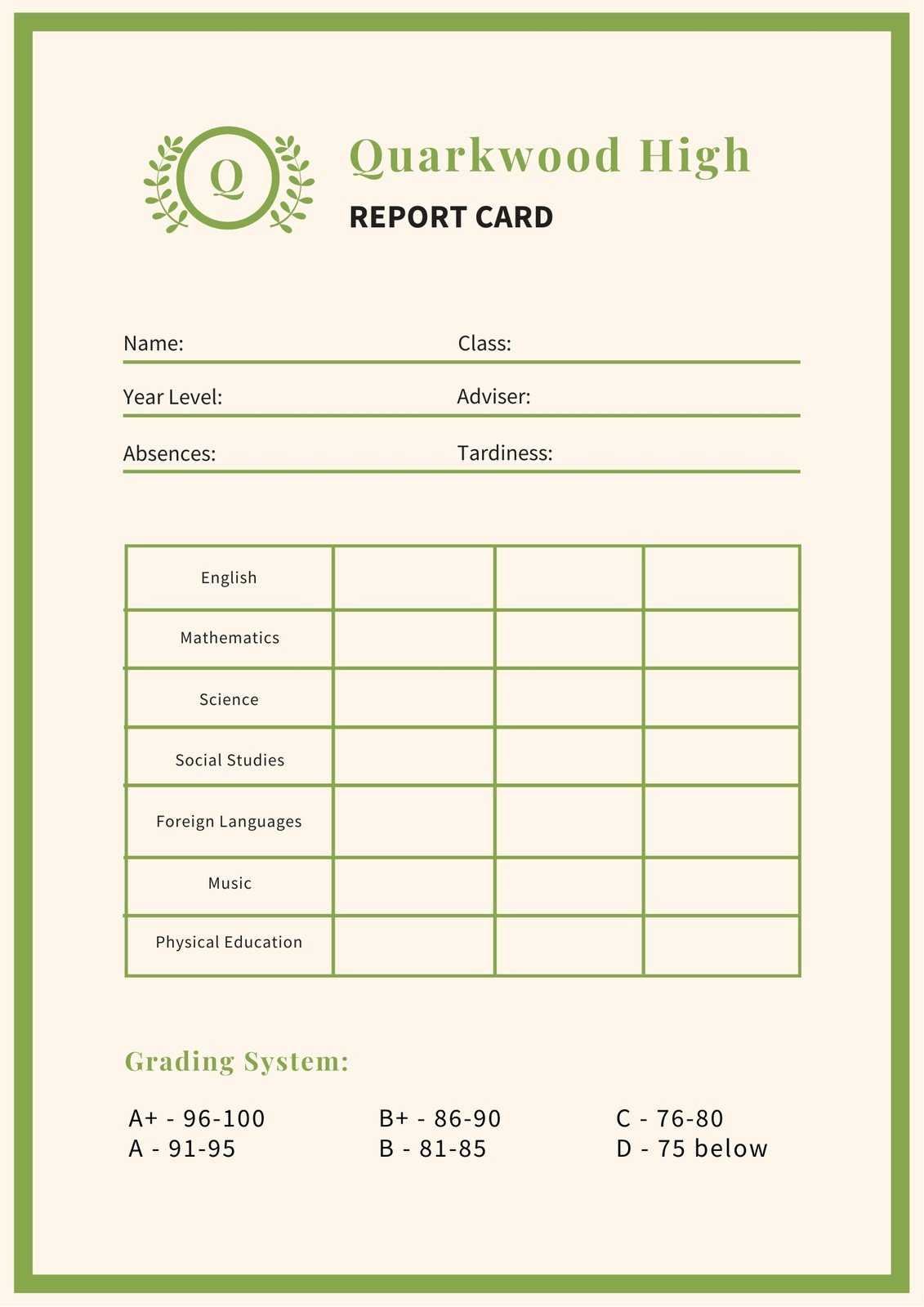 Free custom printable high school report card templates  Canva For High School Report Card Template