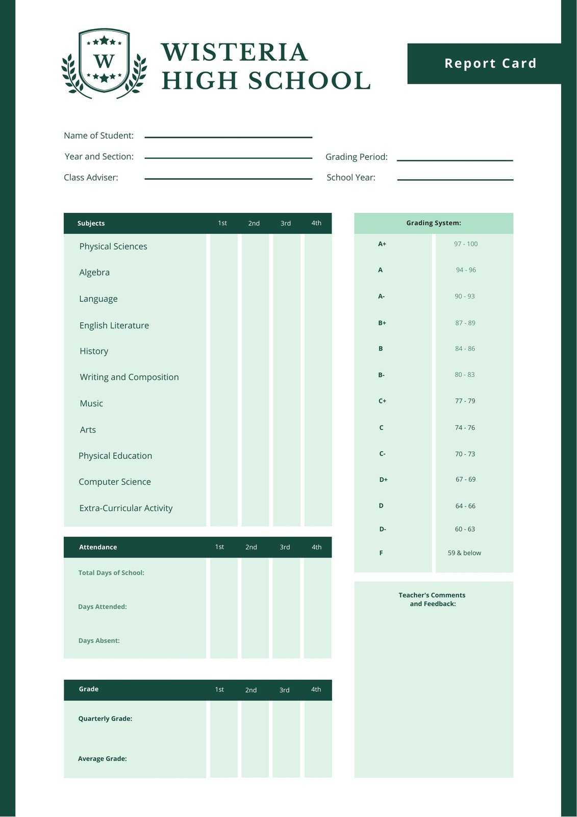 Free Custom Printable High School Report Card Templates  Canva For High School Student Report Card Template