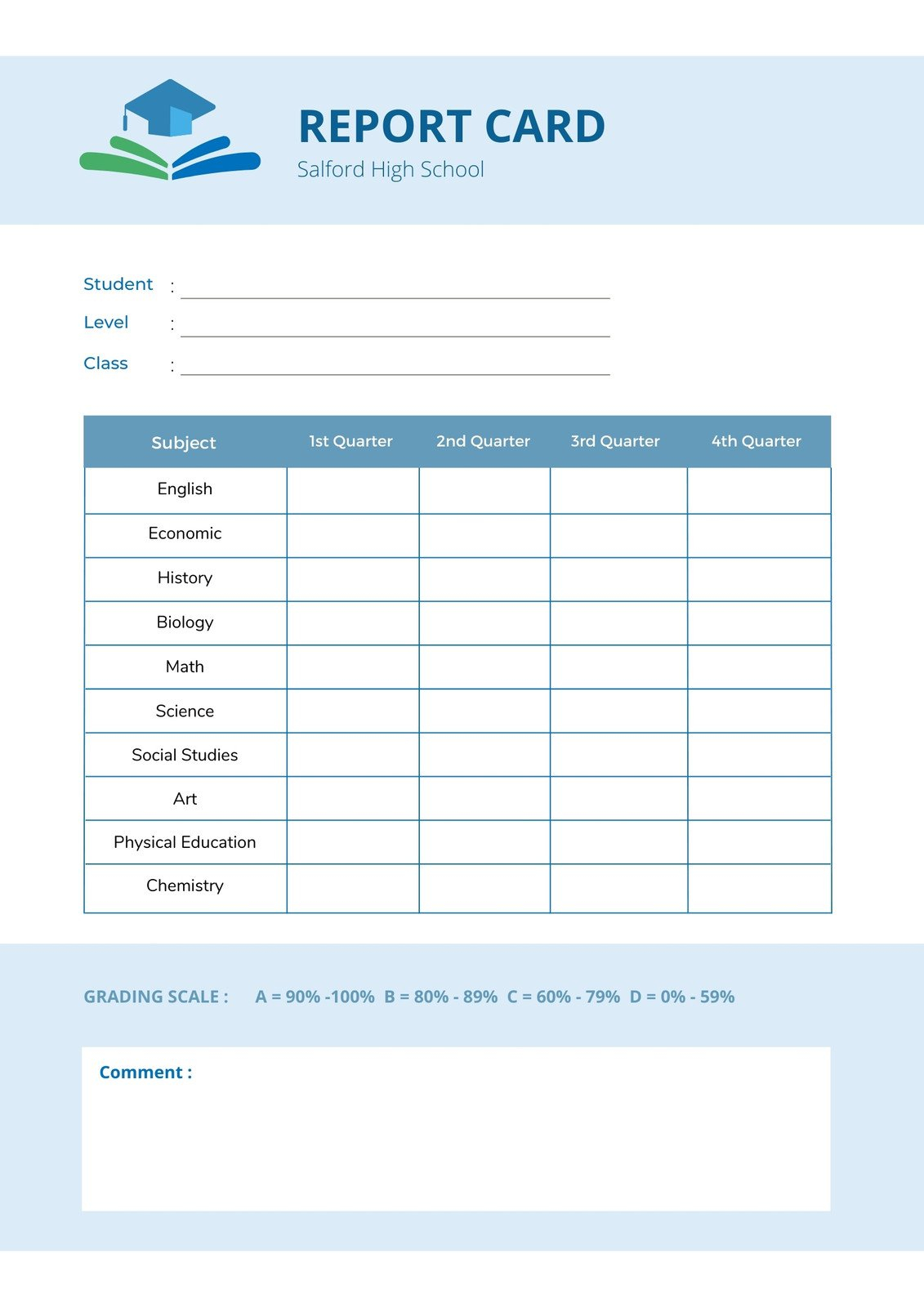 Free custom printable high school report card templates  Canva In High School Student Report Card Template