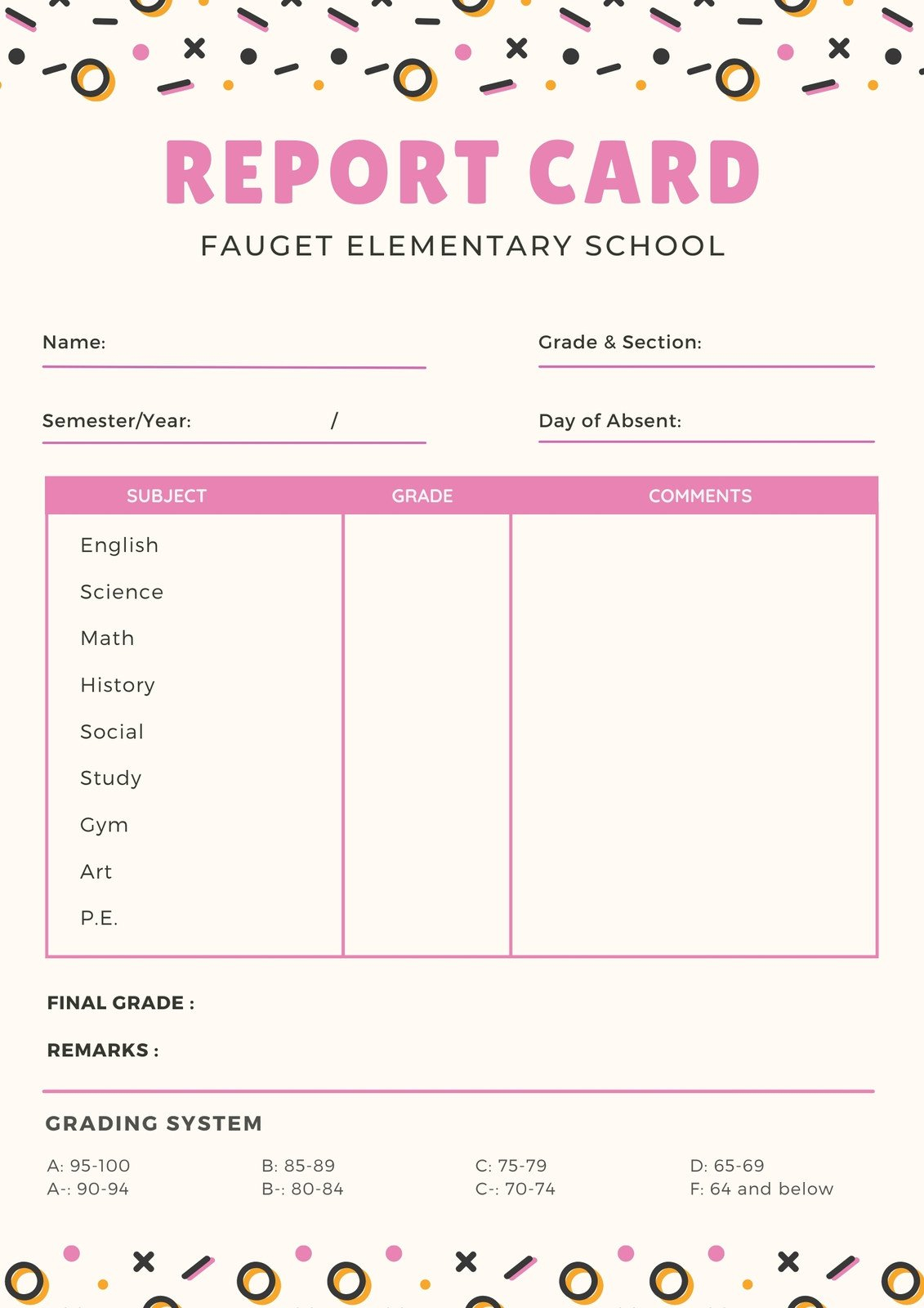 Free custom printable high school report card templates  Canva In Summer School Progress Report Template