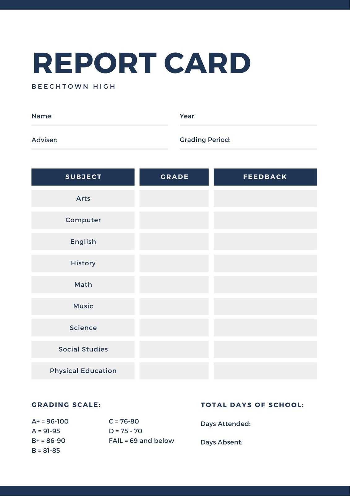 Free custom printable high school report card templates  Canva Intended For High School Report Card Template