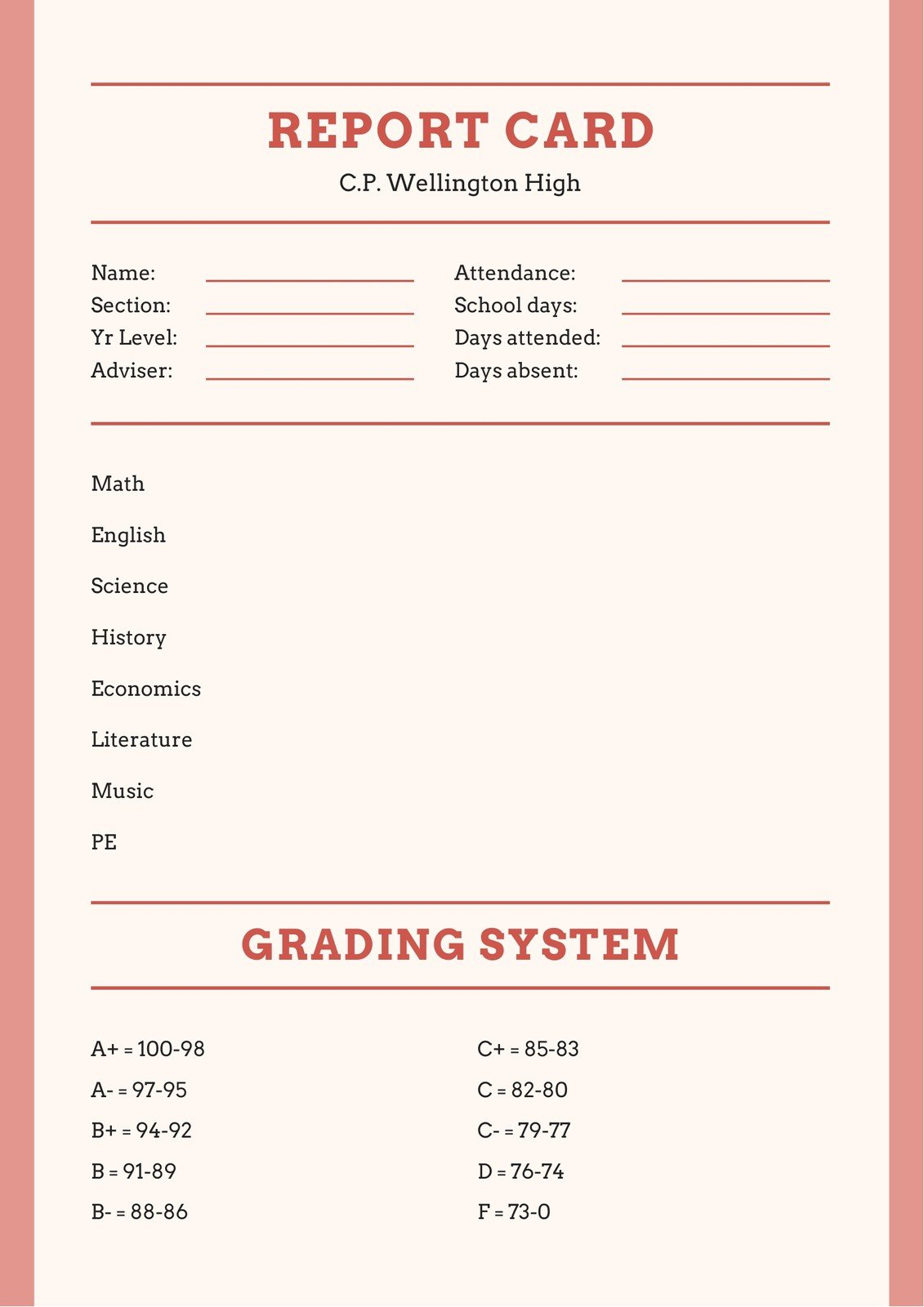 Free custom printable high school report card templates  Canva Intended For High School Student Report Card Template