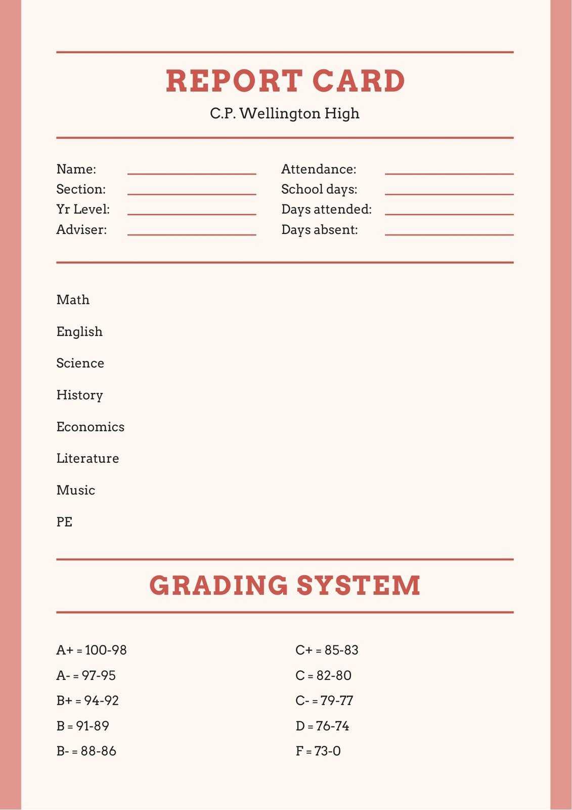 Free Custom Printable High School Report Card Templates  Canva Intended For High School Student Report Card Template