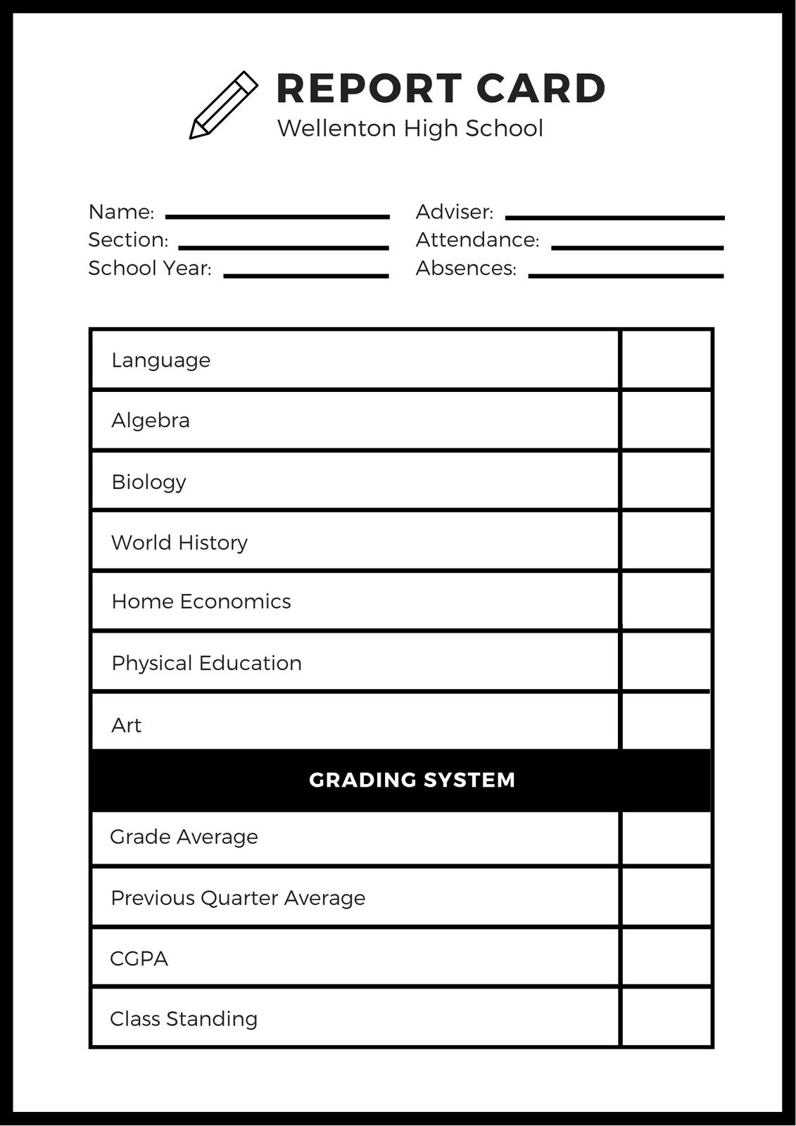 Free custom printable high school report card templates  Canva