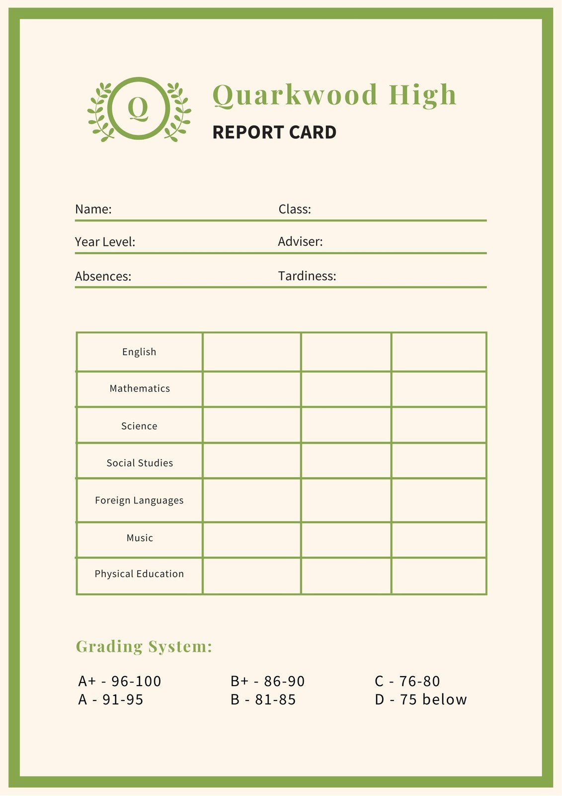 Free custom printable high school report card templates  Canva With Middle School Report Card Template