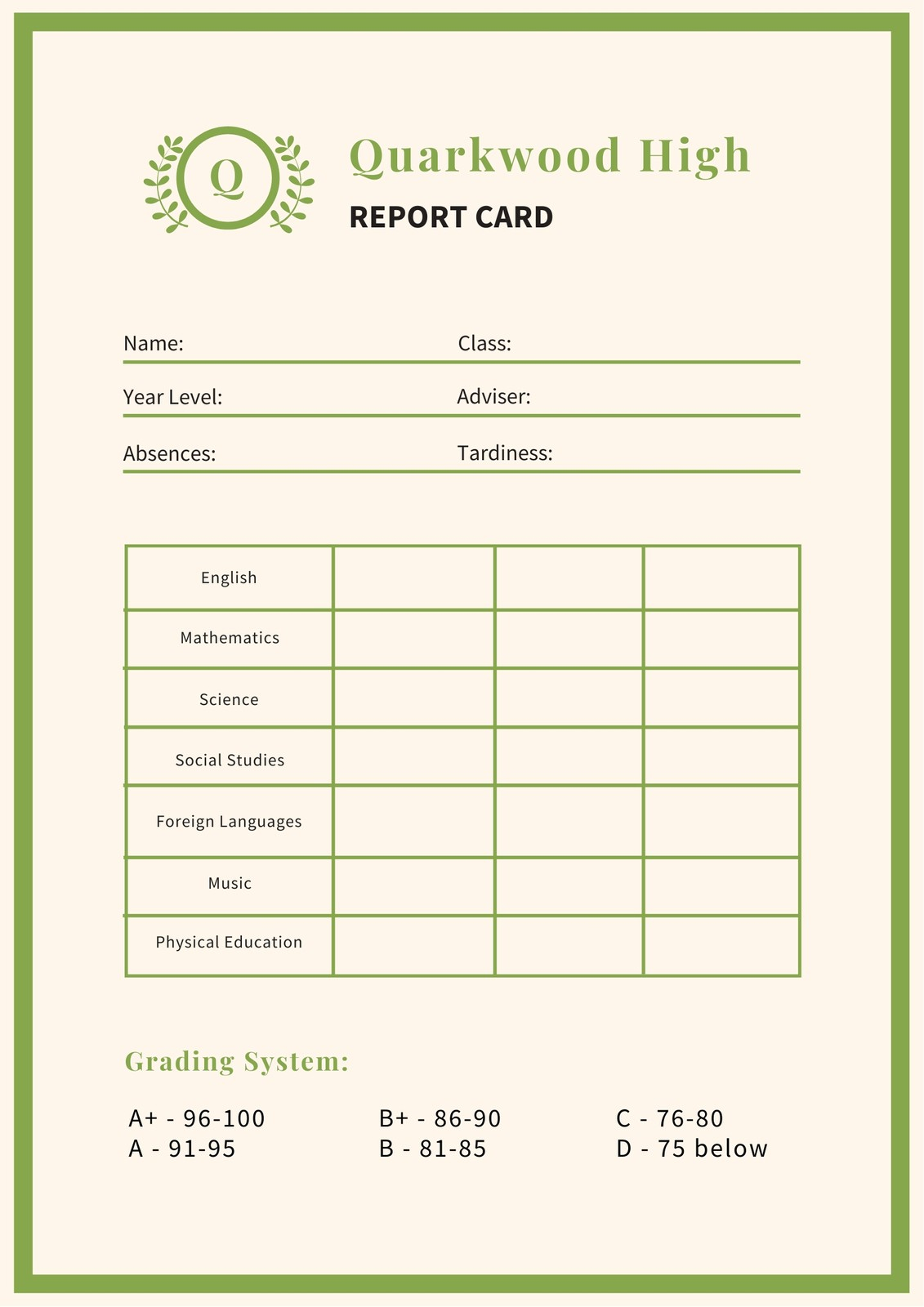 Free custom printable high school report card templates  Canva With Regard To High School Progress Report Template