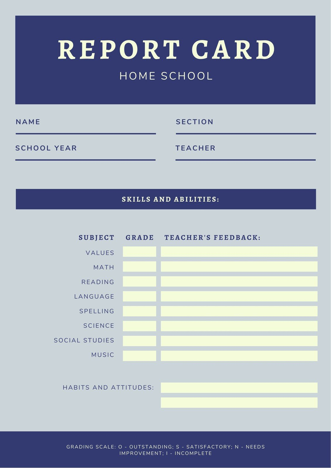 Free Custom Printable Homeschool Report Card Templates  Canva In Homeschool Middle School Report Card Template