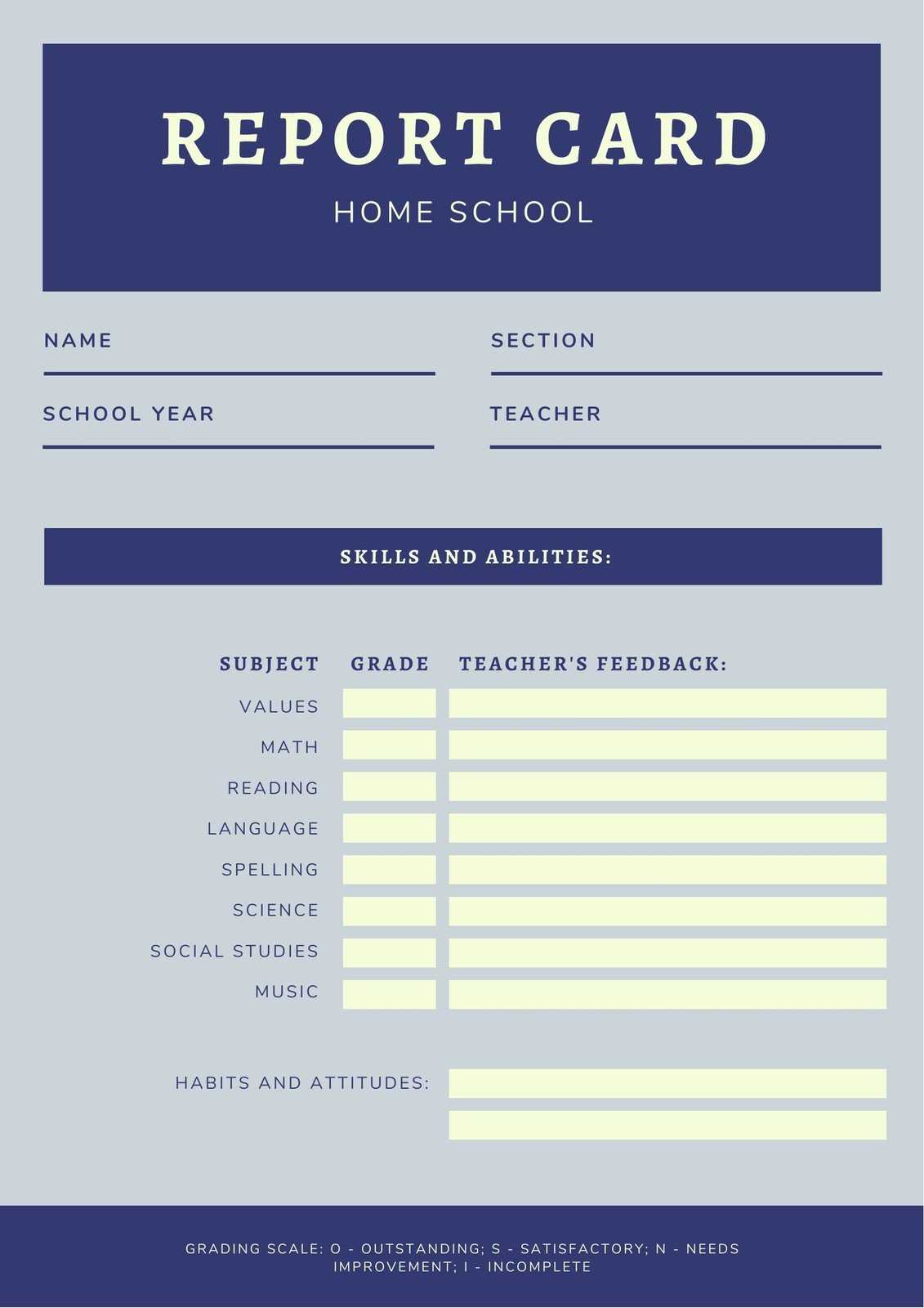 Free custom printable homeschool report card templates  Canva In Homeschool Middle School Report Card Template