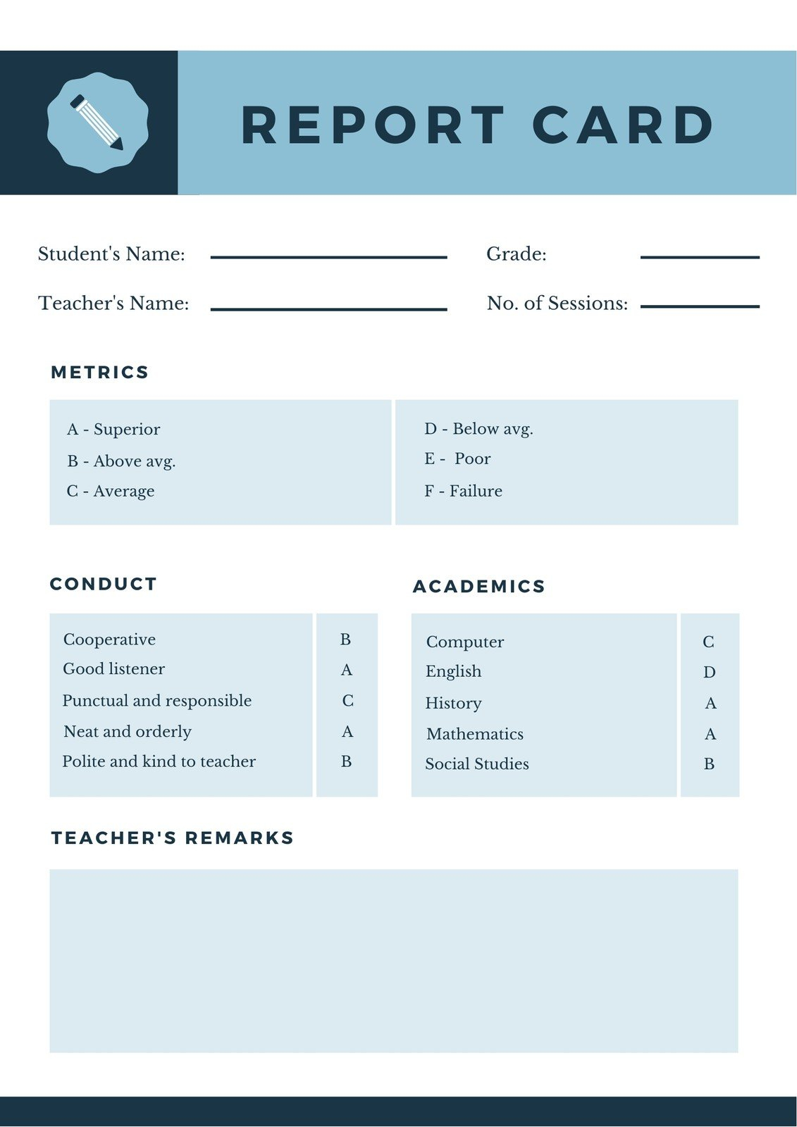 Free custom printable homeschool report card templates  Canva Inside Homeschool Report Card Template Middle School
