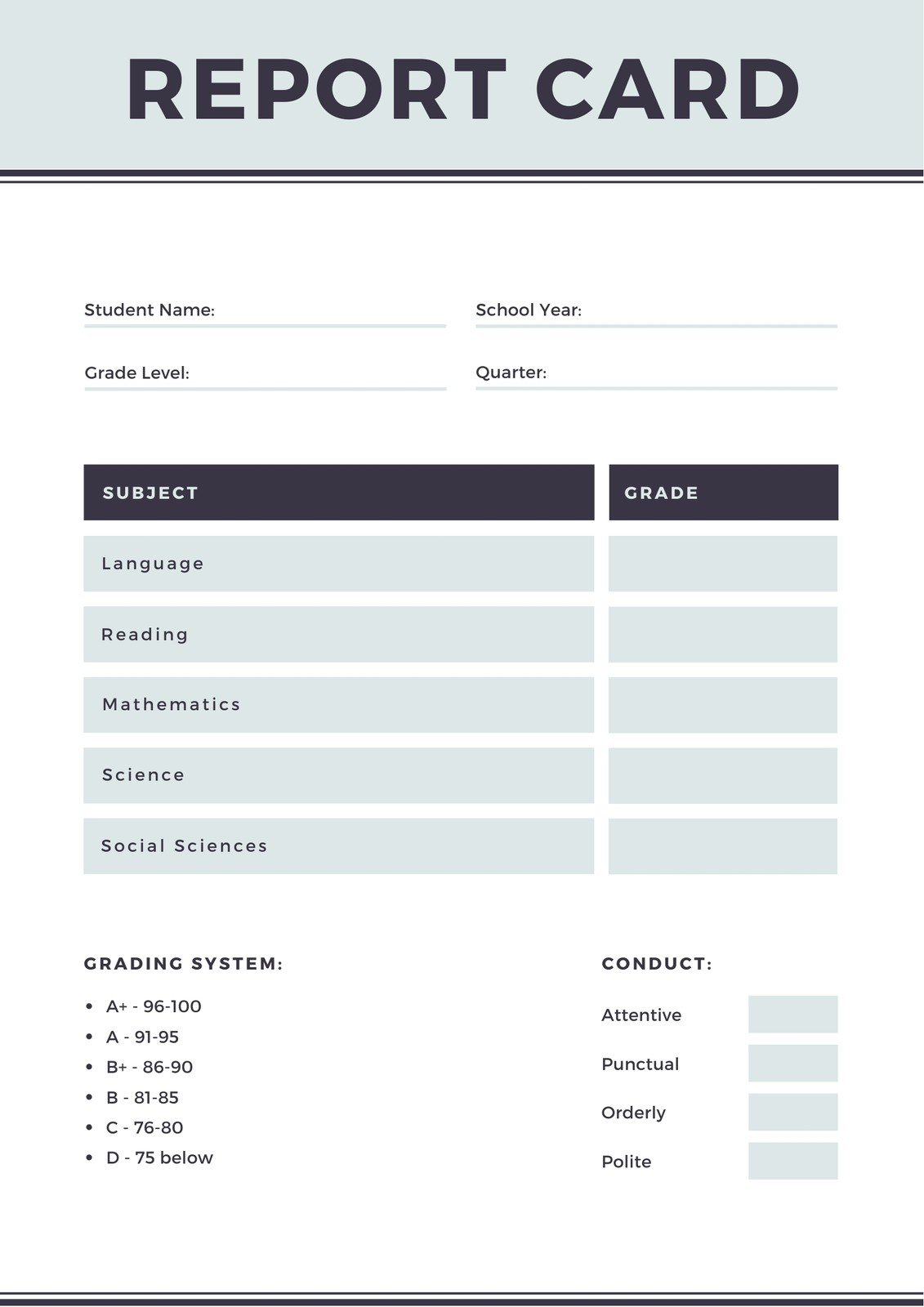 Free custom printable homeschool report card templates  Canva