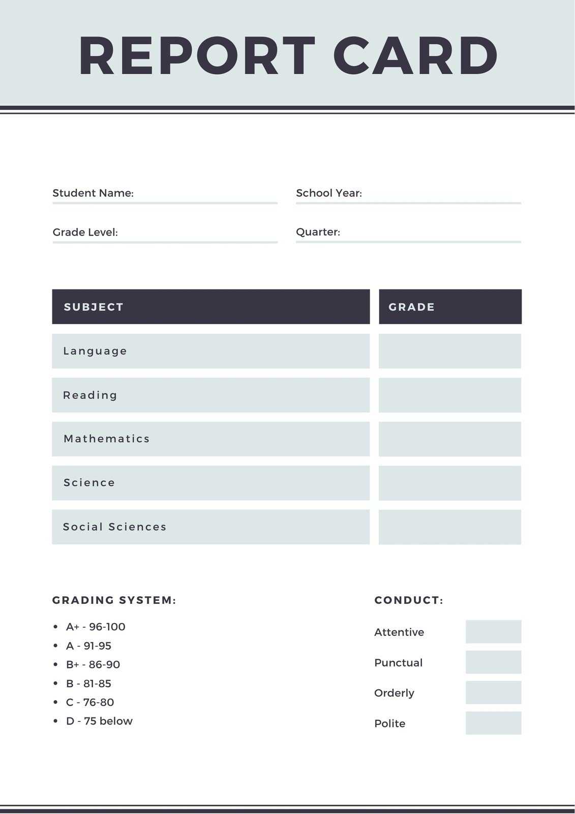 Free custom printable homeschool report card templates  Canva