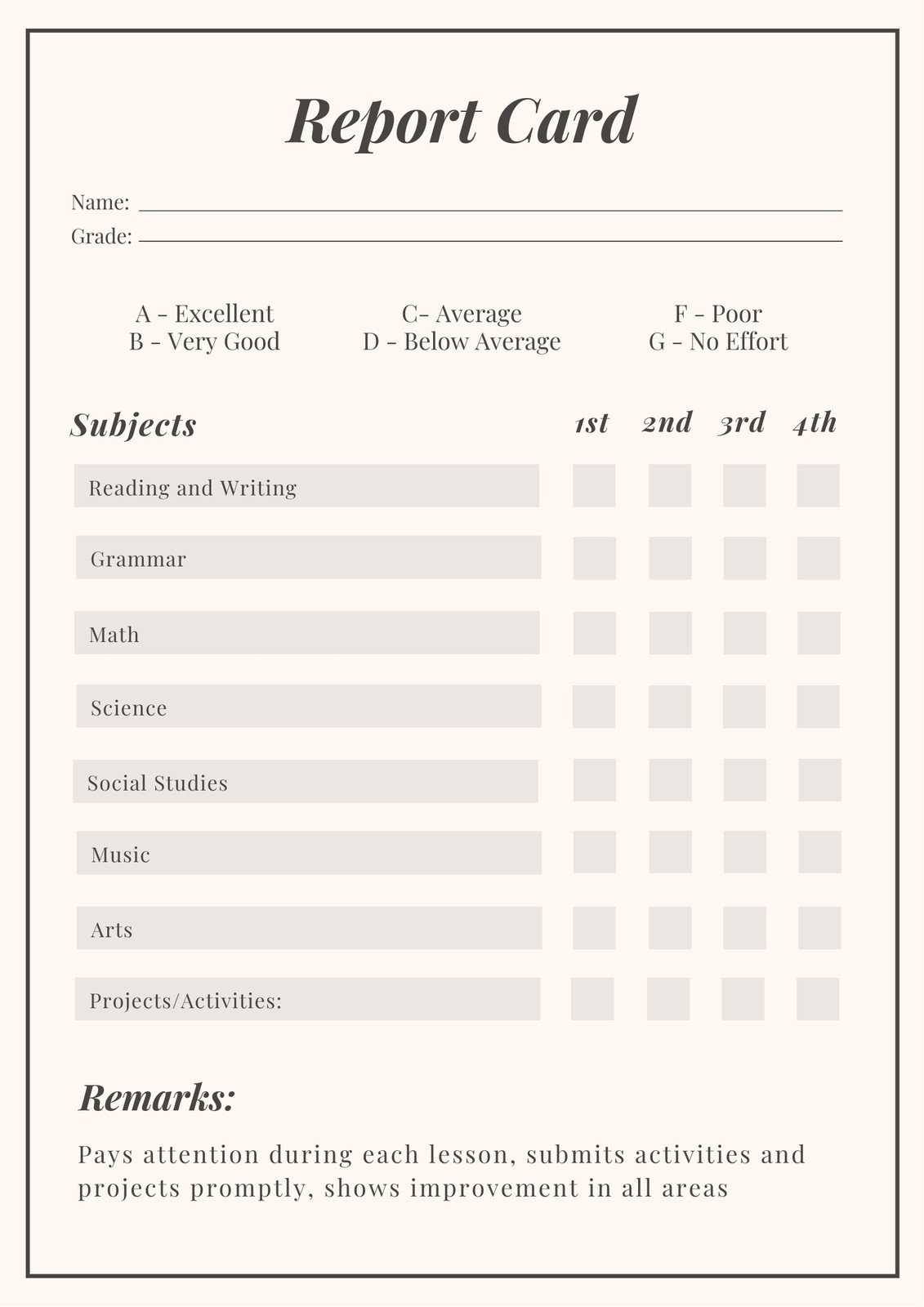 Free custom printable homeschool report card templates  Canva Intended For Report Card Template Middle School