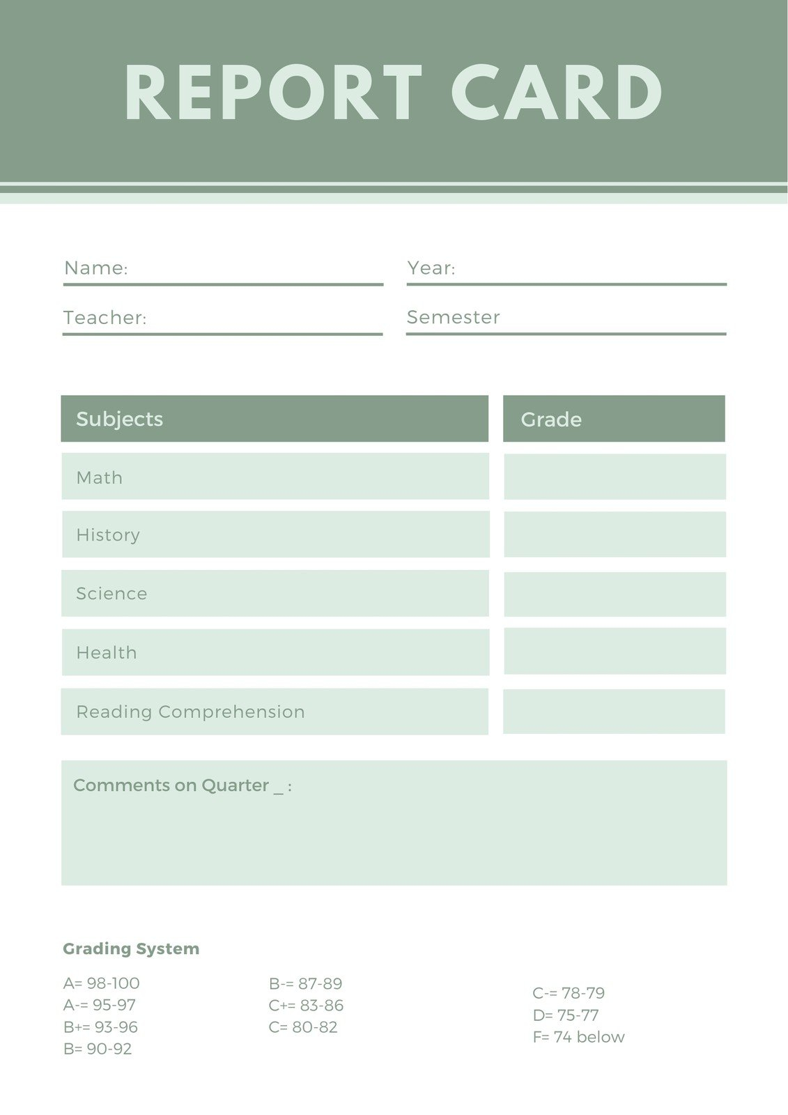 Free custom printable homeschool report card templates  Canva Throughout Homeschool Report Card Template Middle School