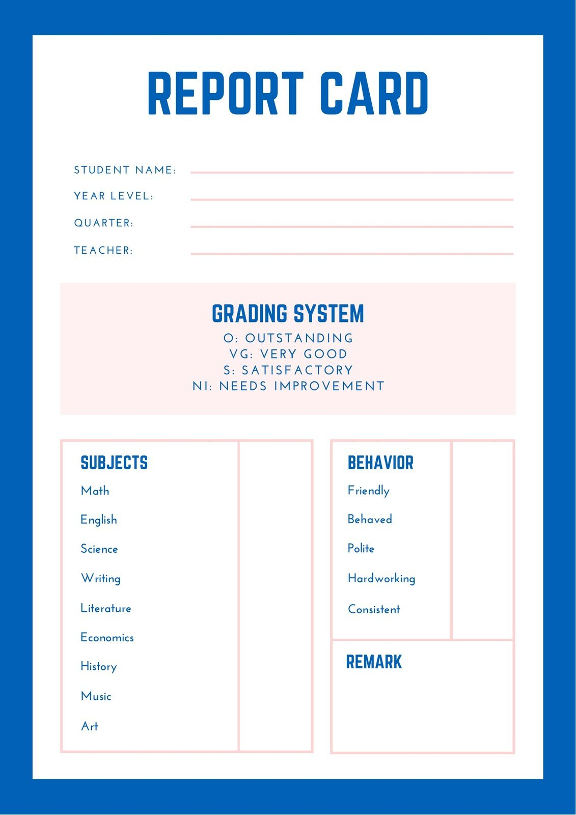 Free custom printable homeschool report card templates  Canva Within Homeschool Middle School Report Card Template