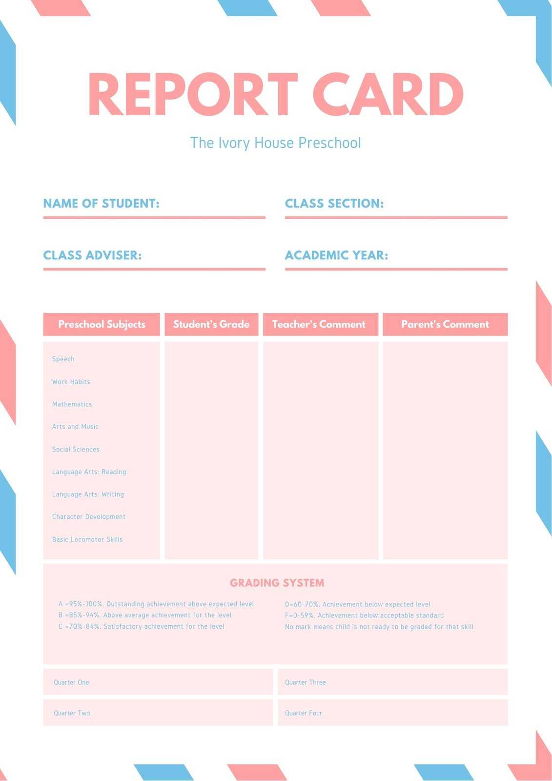 Free custom printable parent report card templates  Canva