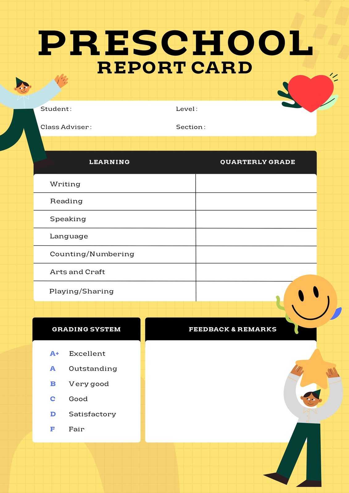 Free custom printable preschool report card templates  Canva Intended For Preschool Weekly Report Template