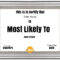 Free Customizable “Most Likely To Awards” With Regard To Free Printable Funny Certificate Templates
