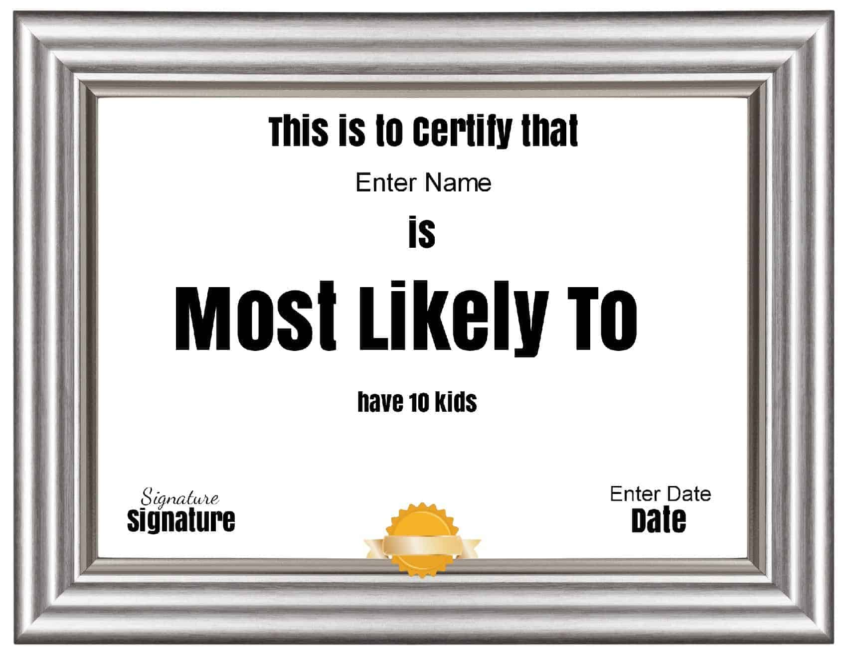 Free Customizable "Most Likely to Awards" With Regard To Free Printable Funny Certificate Templates
