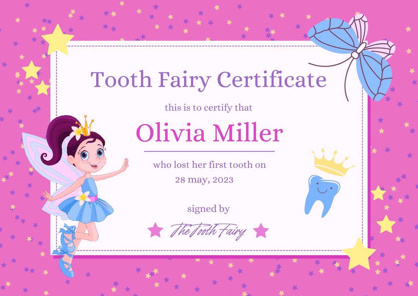 Free customizable tooth fairy certificate templates  Canva For Free Tooth Fairy Certificate Template