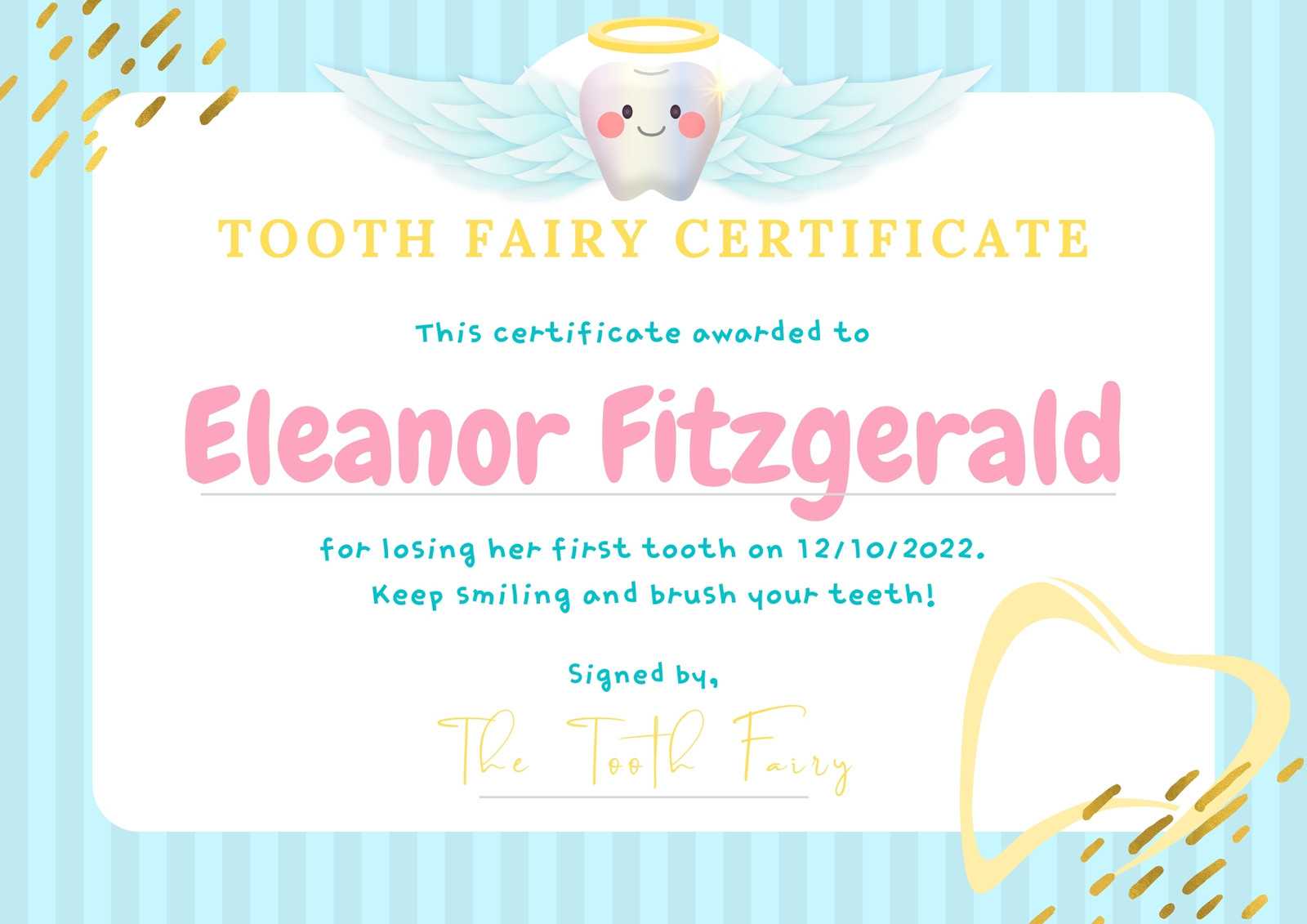 Free customizable tooth fairy certificate templates  Canva With Regard To Free Tooth Fairy Certificate Template